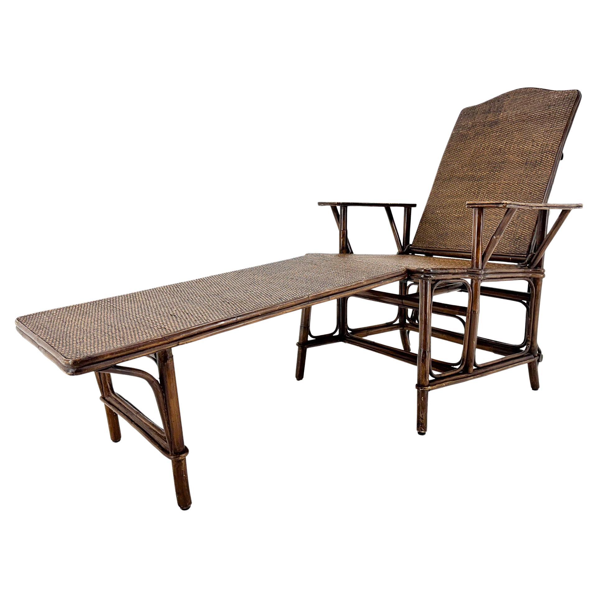 Art Deco French Bamboo & Wicker Chaise Lounge 