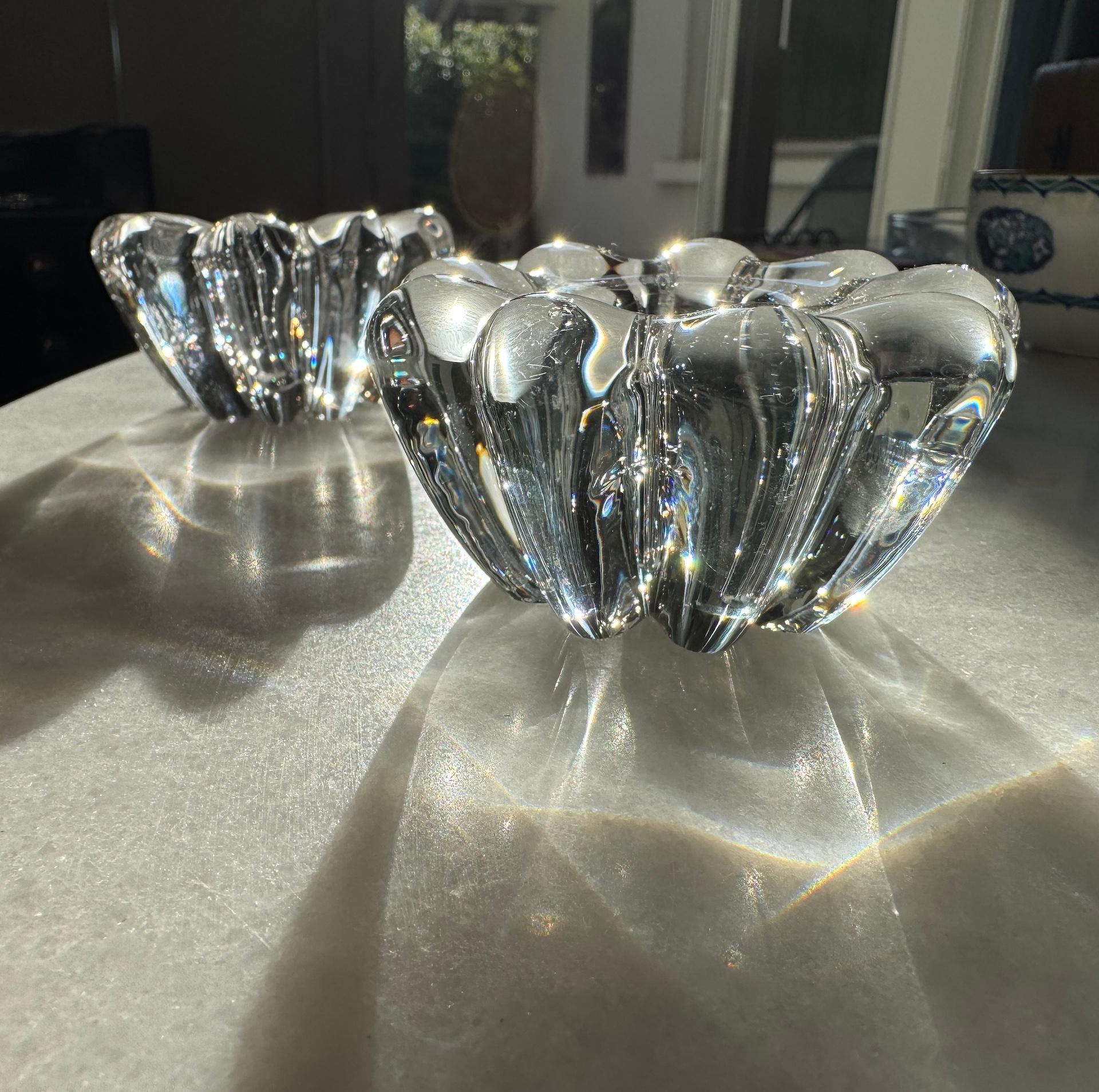 Molded Art Deco French Bayel Crystal Pair of Candle Holders Circa 1925