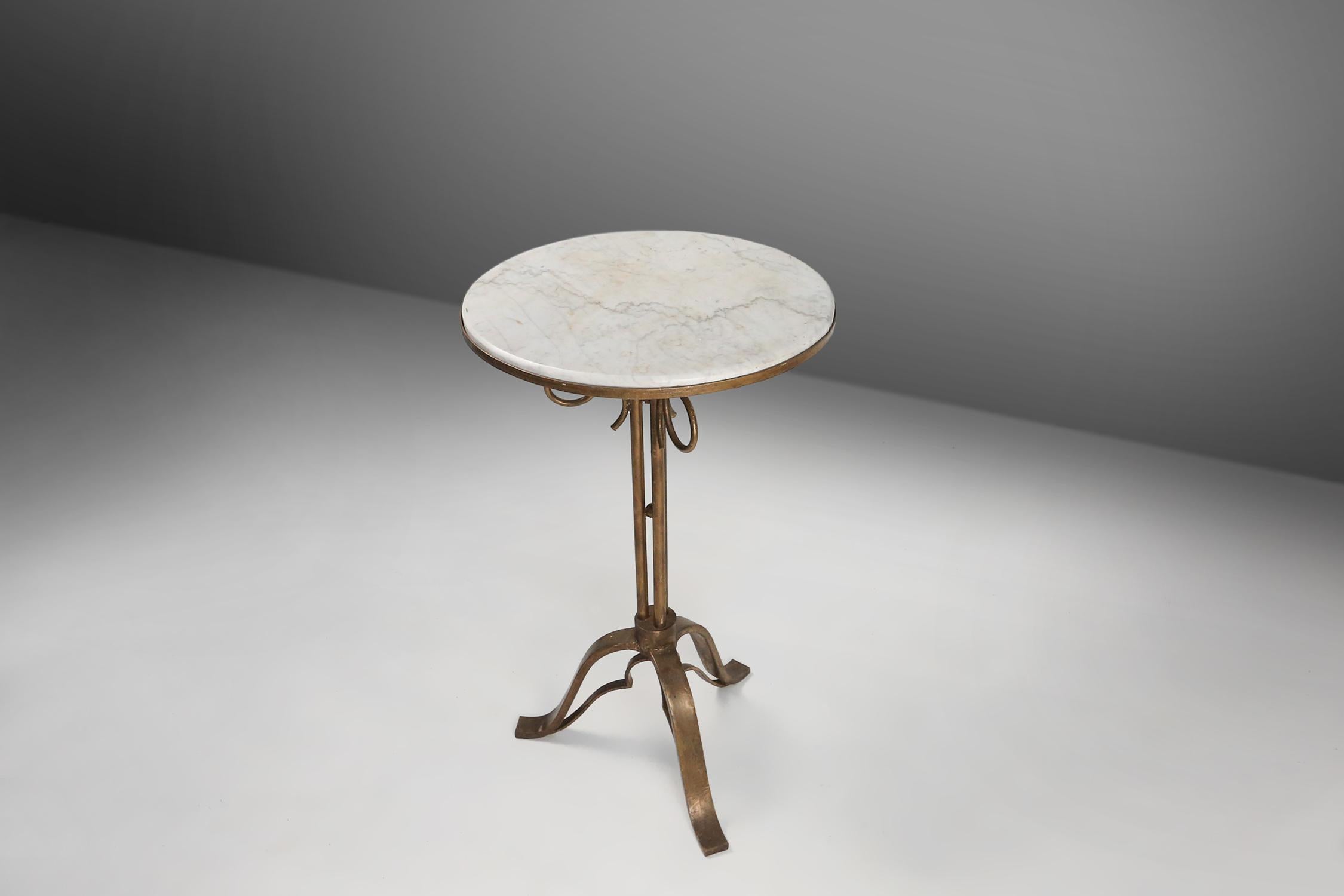 Art Deco French Bistro Table with Carrara Marble Top, 1930s 9