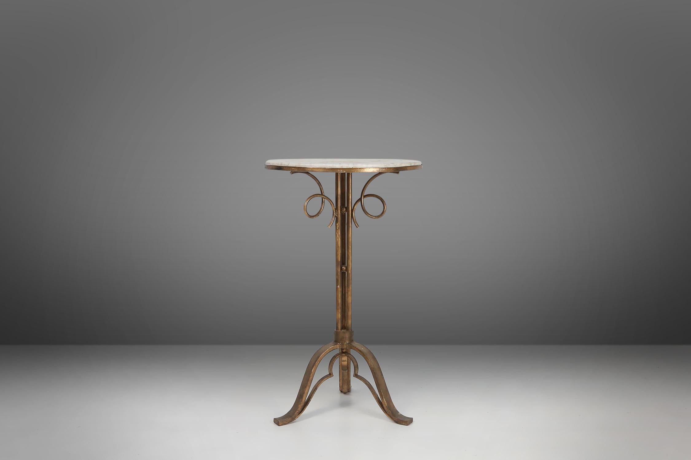 Mid-20th Century Art Deco French Bistro Table with Carrara Marble Top, 1930s