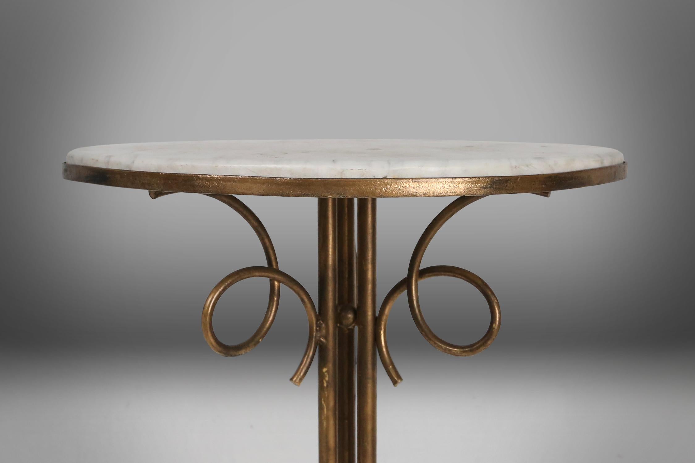Art Deco French Bistro Table with Carrara Marble Top, 1930s 1