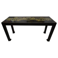 Art Deco Paul Poiret  Console Black wood , Golden Flowers by Atelier Martine, 