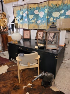 Scrivania o tavolo da ufficio Art Deco francese nero, dopo Léon and Léon Jallot