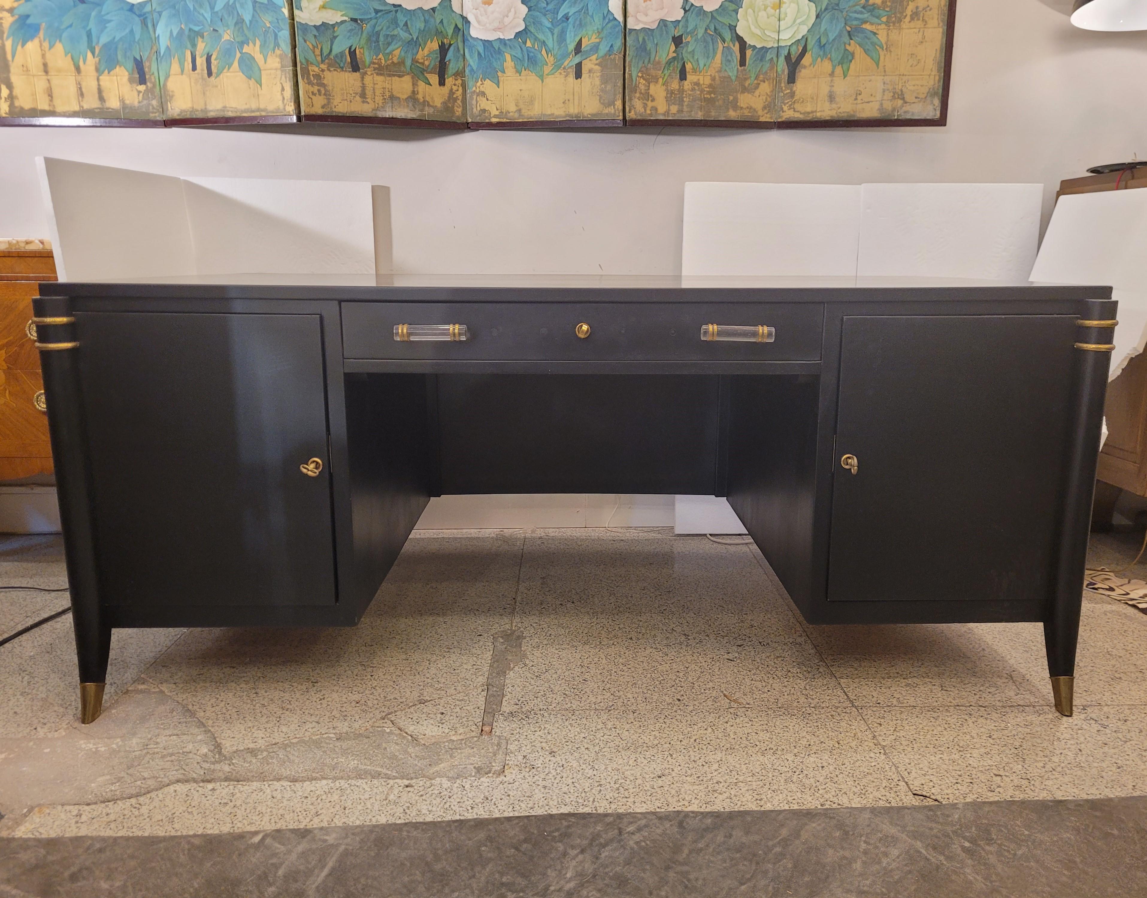 Art déco Table de bureau Art Déco en noir, d'après Maurice and Léon Jallot en vente
