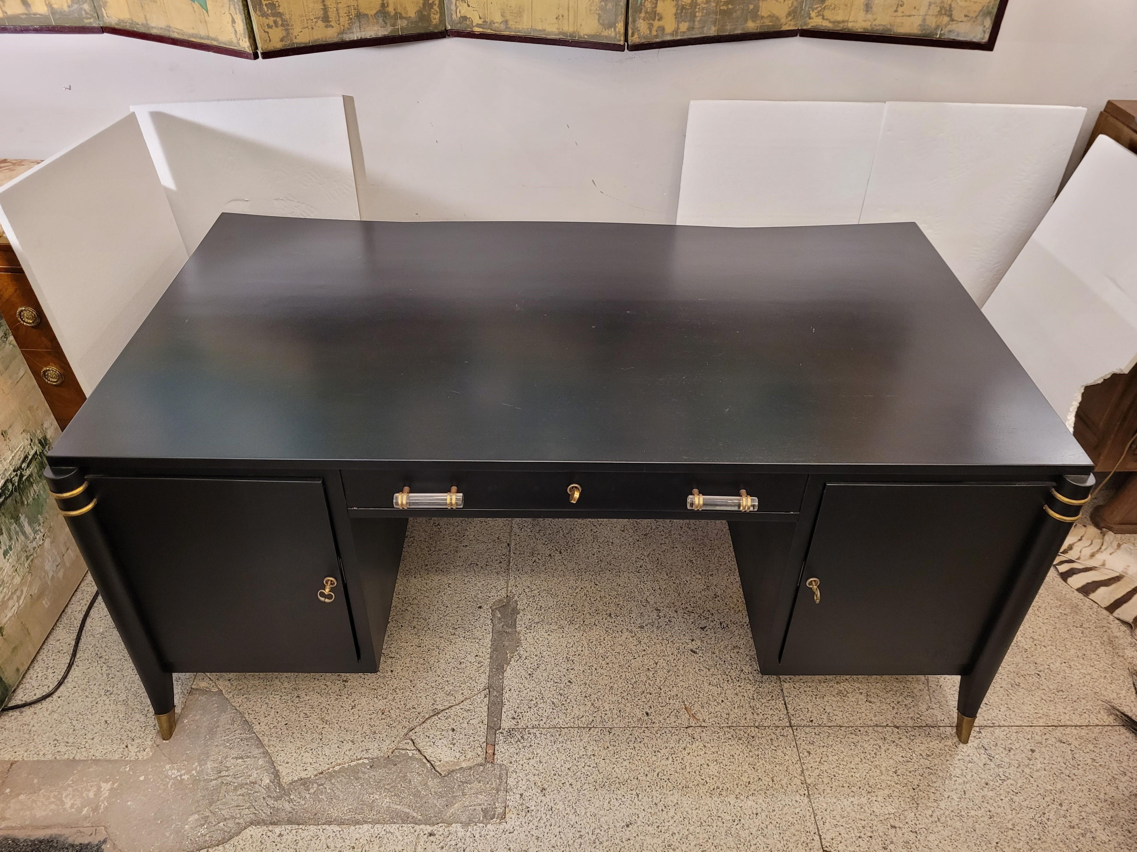 Milieu du XXe siècle Table de bureau Art Déco en noir, d'après Maurice and Léon Jallot en vente