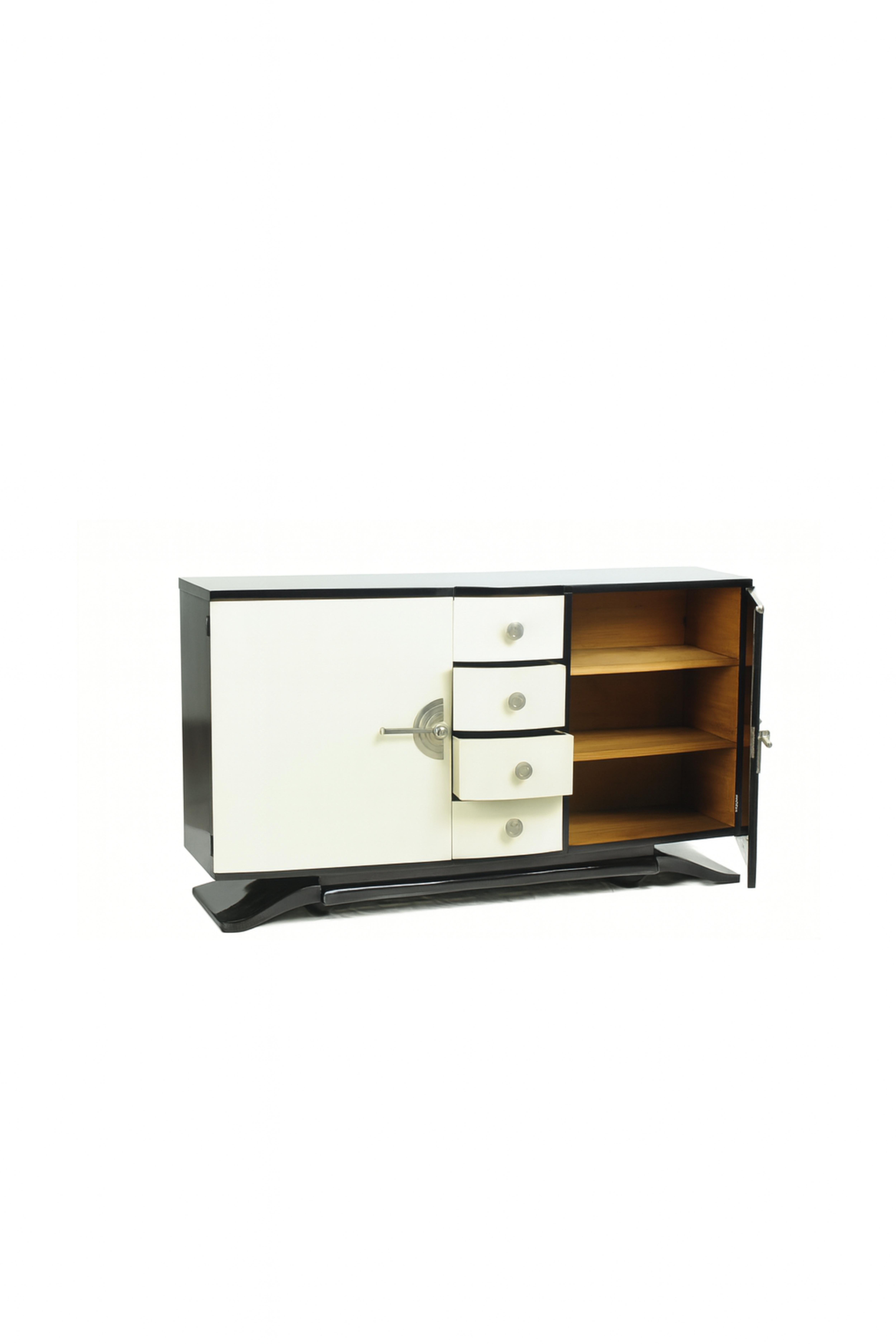 Art Déco Credenza Art Deco francese con lacca nera e noce bianco, 20° secolo in vendita