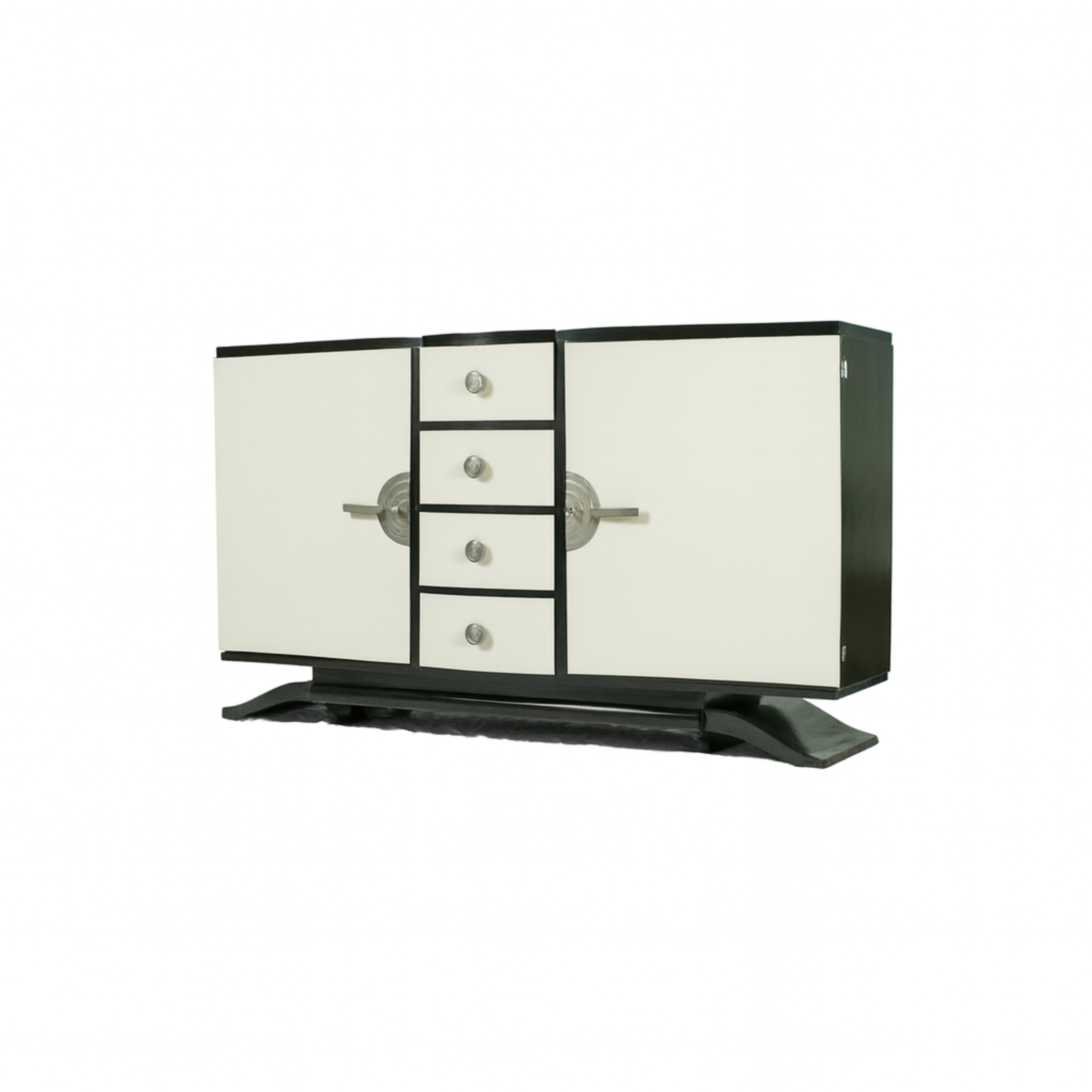 XX secolo Credenza Art Deco francese con lacca nera e noce bianco, 20° secolo in vendita