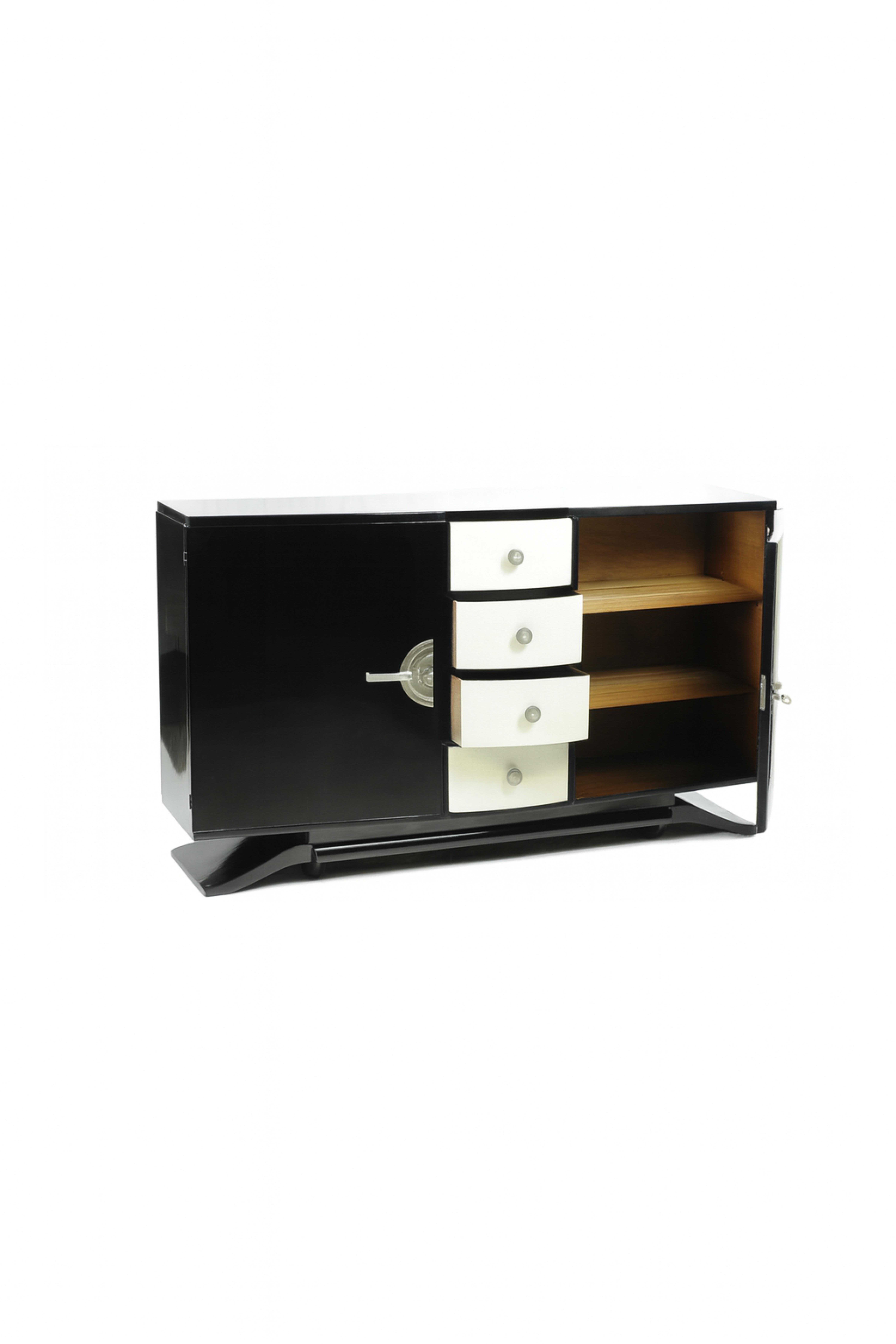 XX secolo Credenza francese Art Déco in lacca nera e noce, 20° secolo in vendita
