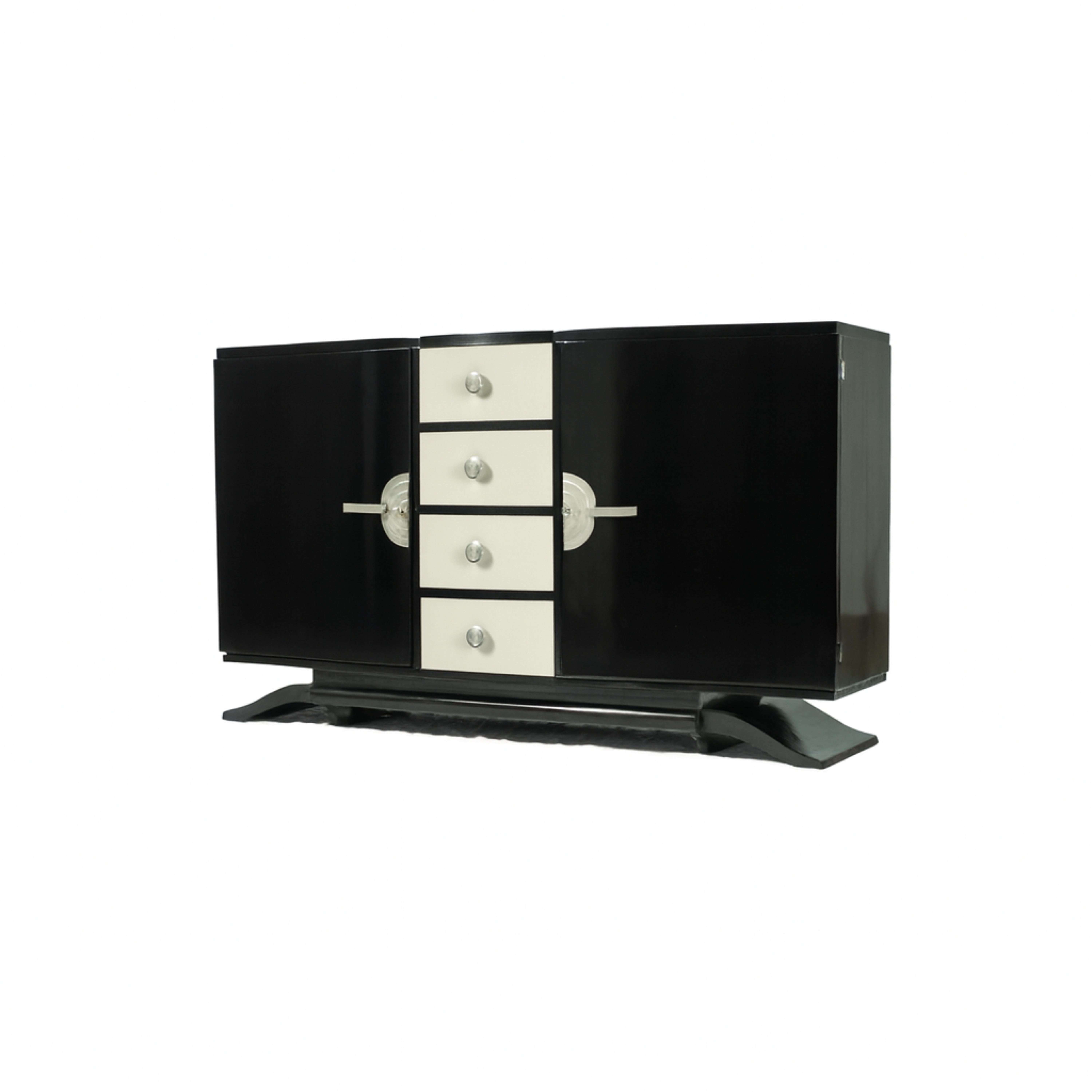 Ottone Credenza francese Art Déco in lacca nera e noce, 20° secolo in vendita