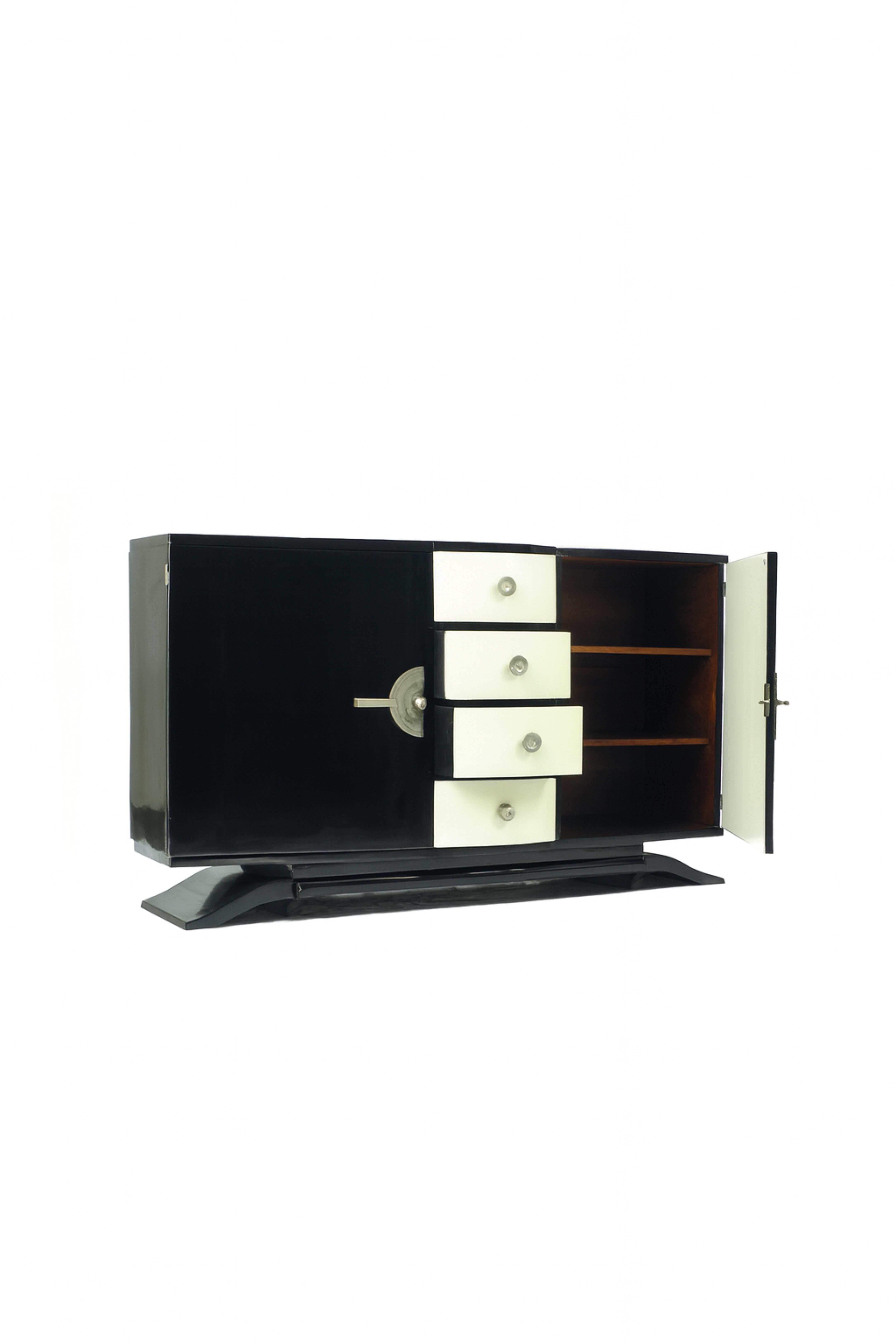Credenza francese Art Déco in lacca nera e noce, 20° secolo in vendita 1