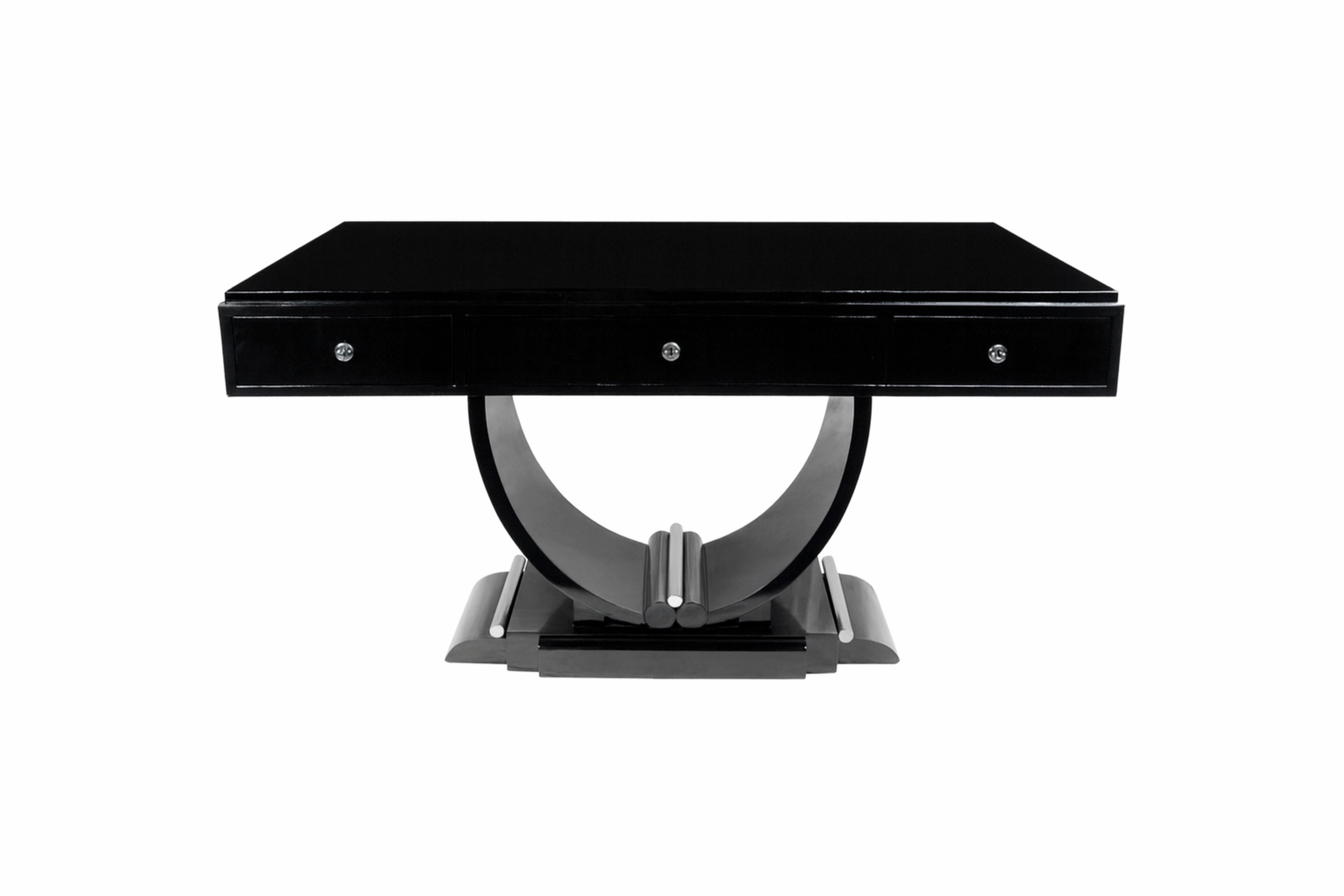 Art Deco Französisch Schwarz Lack Schreibtisch, 20. Jahrhundert (Art déco) im Angebot