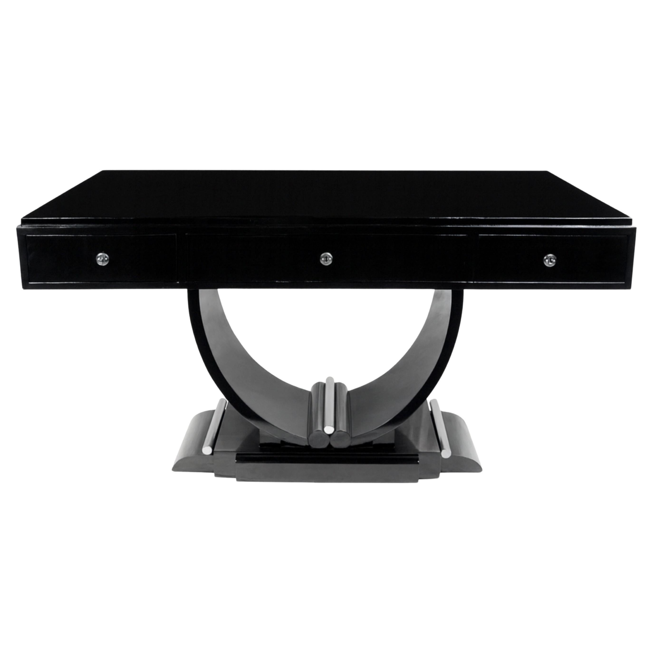Art Deco French Black Lacquer Writing Desk, 20th Century