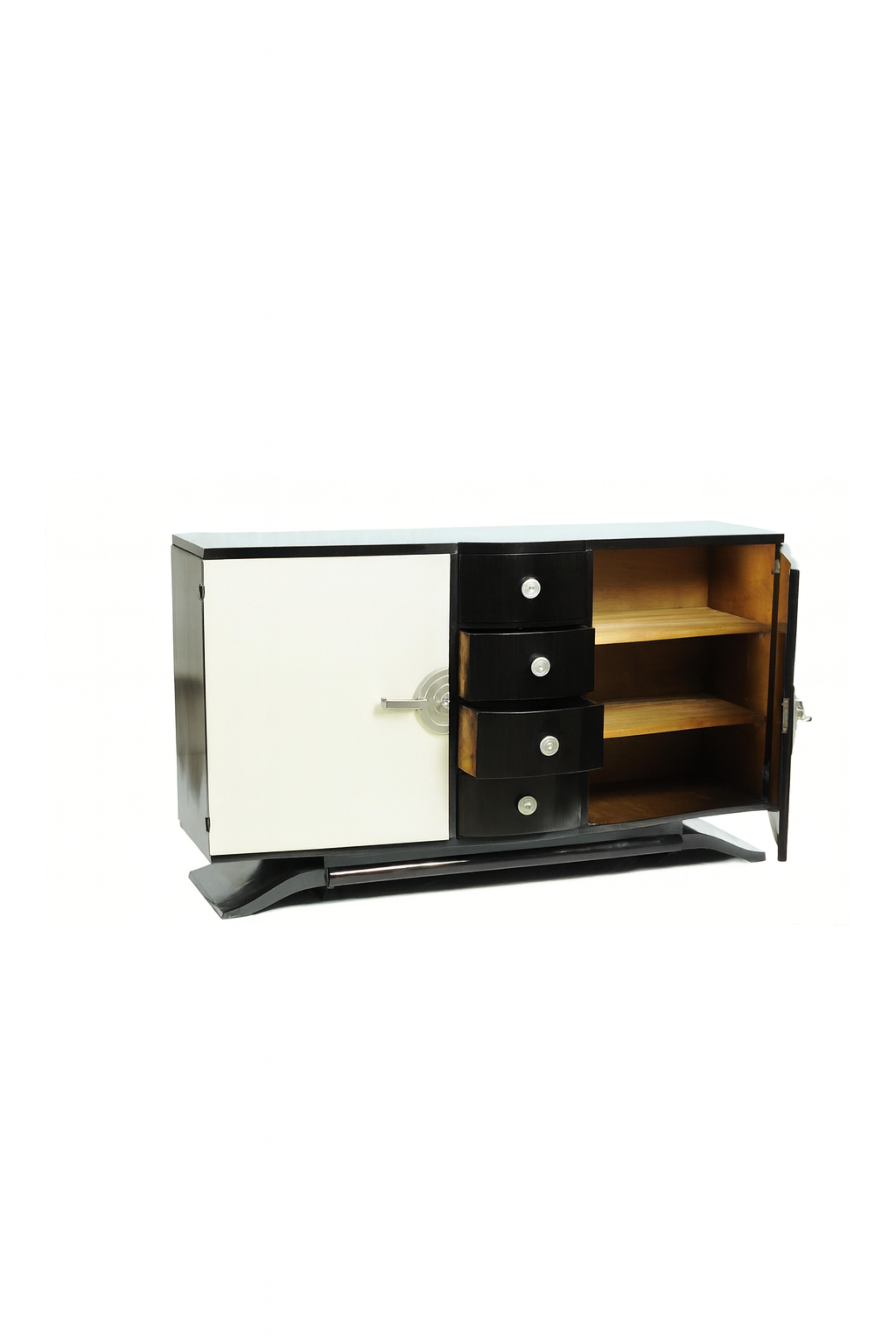 Francese Credenza francese Art Deco in lacca bianca e nera, 20° secolo in vendita