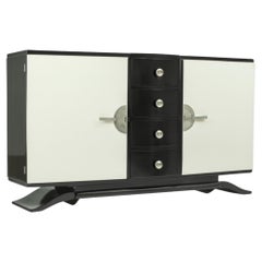 Art Deco French Black White Lacquer Credenza Sideboard, 20th Century