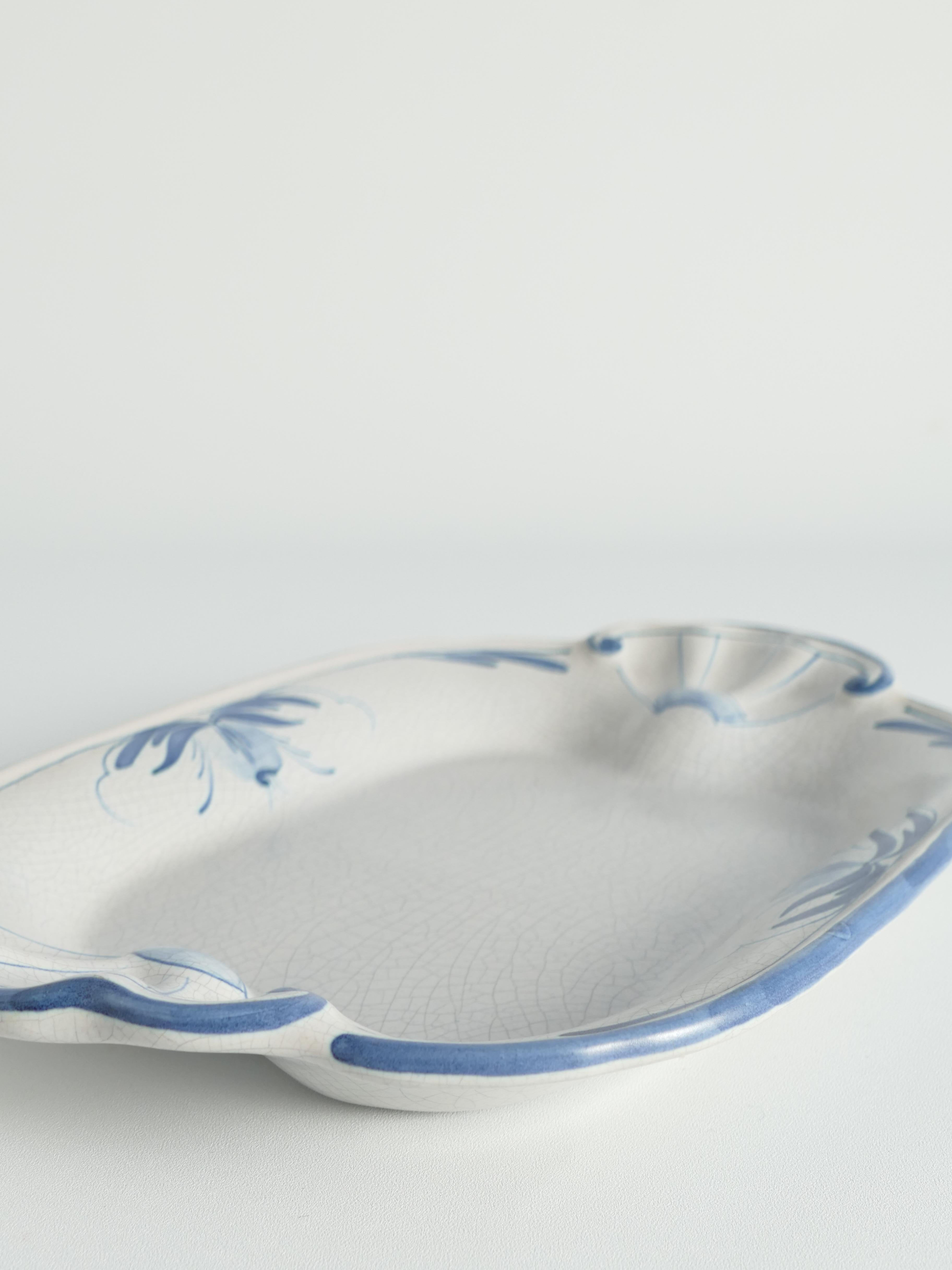 Art Deco French Blue Floral Decor Plate by Allan Eberling, Bo Fajans For Sale 3