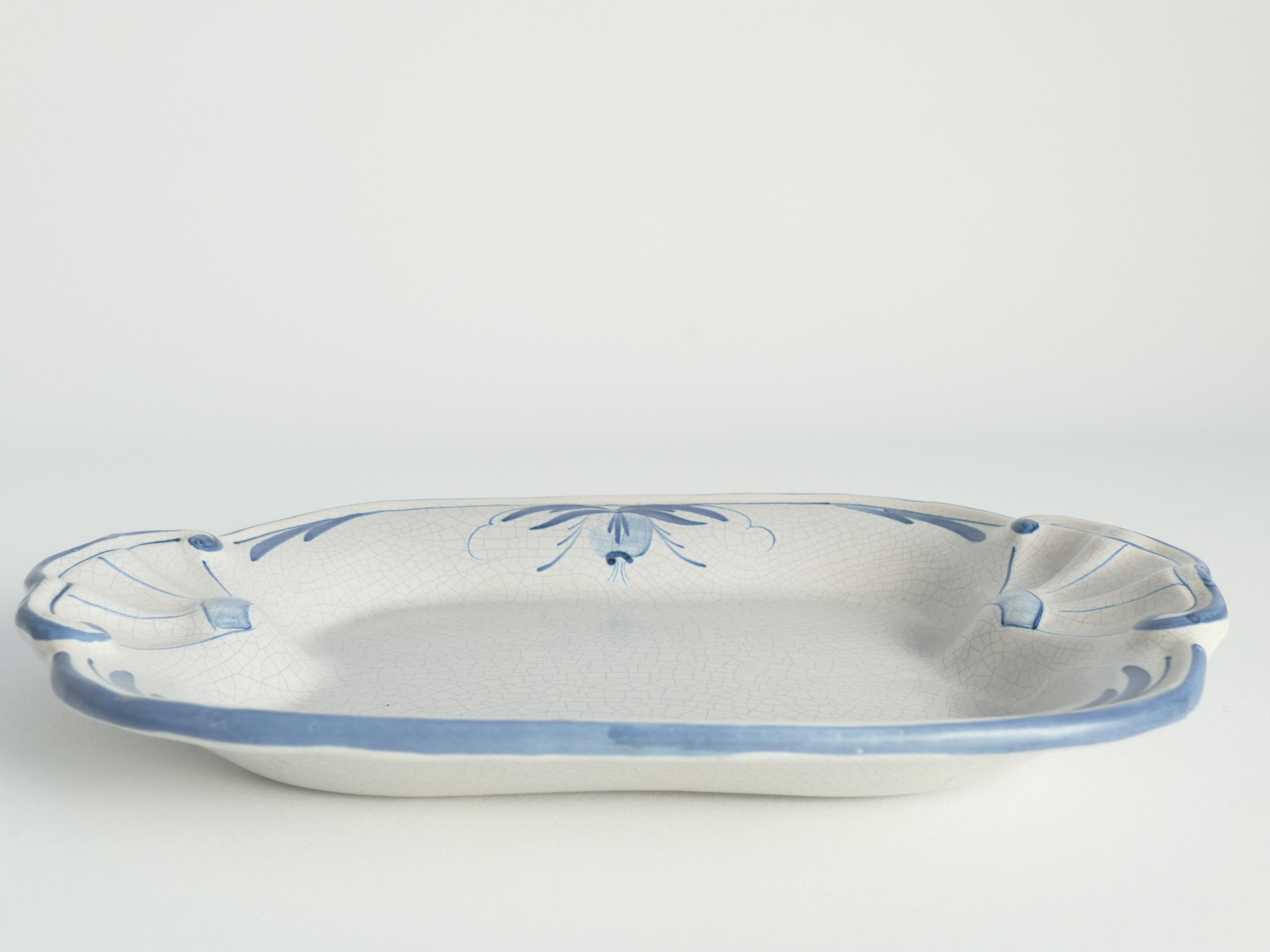 Art Deco French Blue Floral Decor Plate by Allan Eberling, Bo Fajans For Sale 5