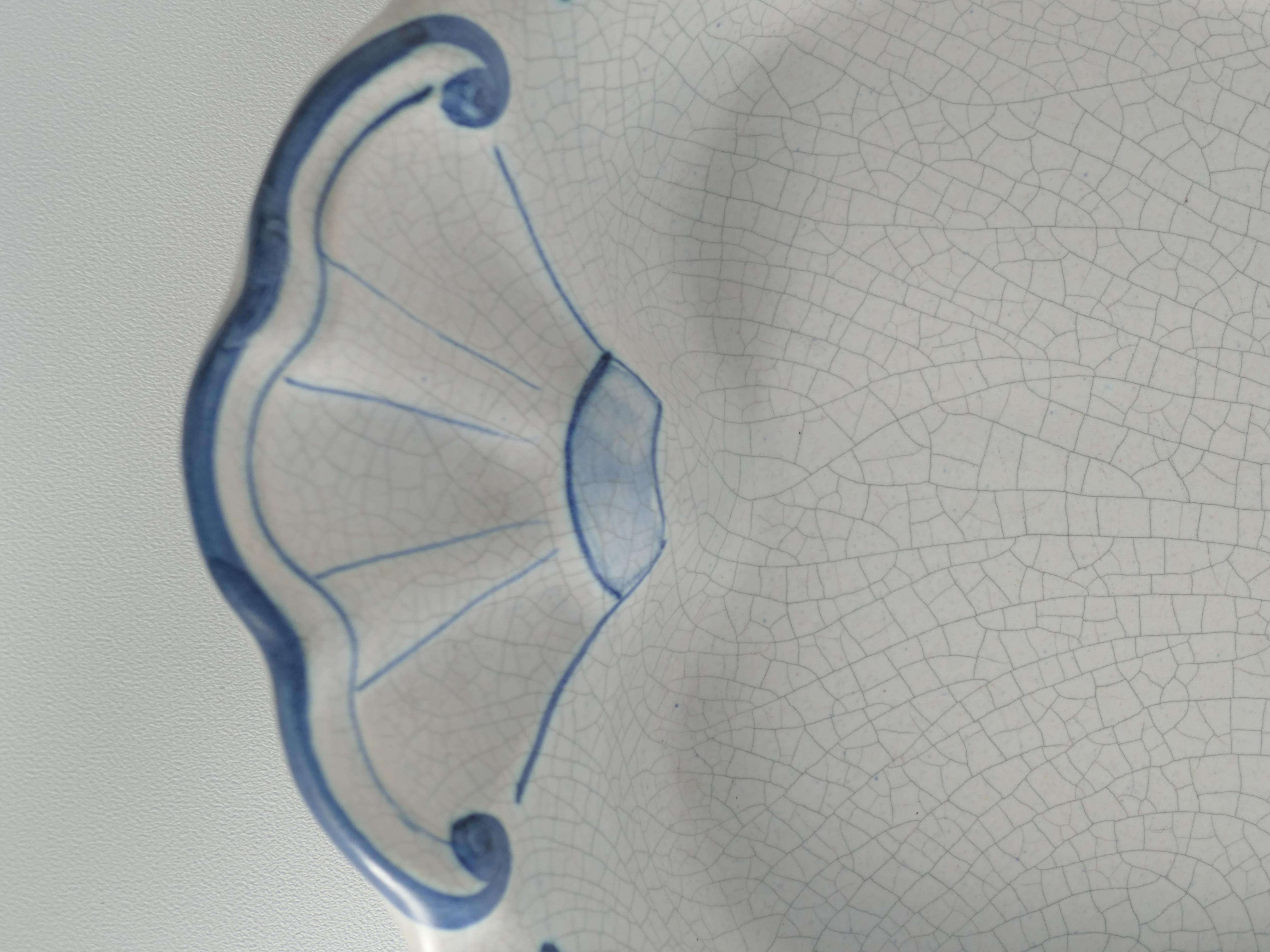 Art Deco French Blue Floral Decor Plate by Allan Eberling, Bo Fajans In Good Condition For Sale In Grythyttan, SE