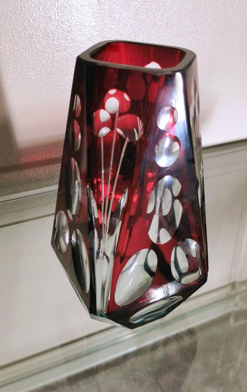 Art Deco French Bowl and Vase in Half Ground Red Crystal 4