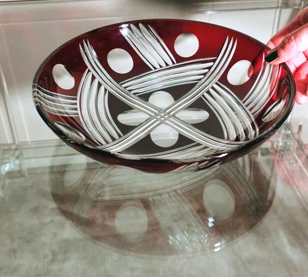 Art Deco French Bowl and Vase in Half Ground Red Crystal 8