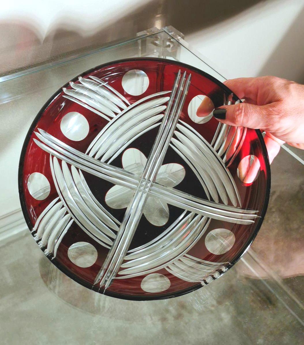 Art Deco French Bowl and Vase in Half Ground Red Crystal 9