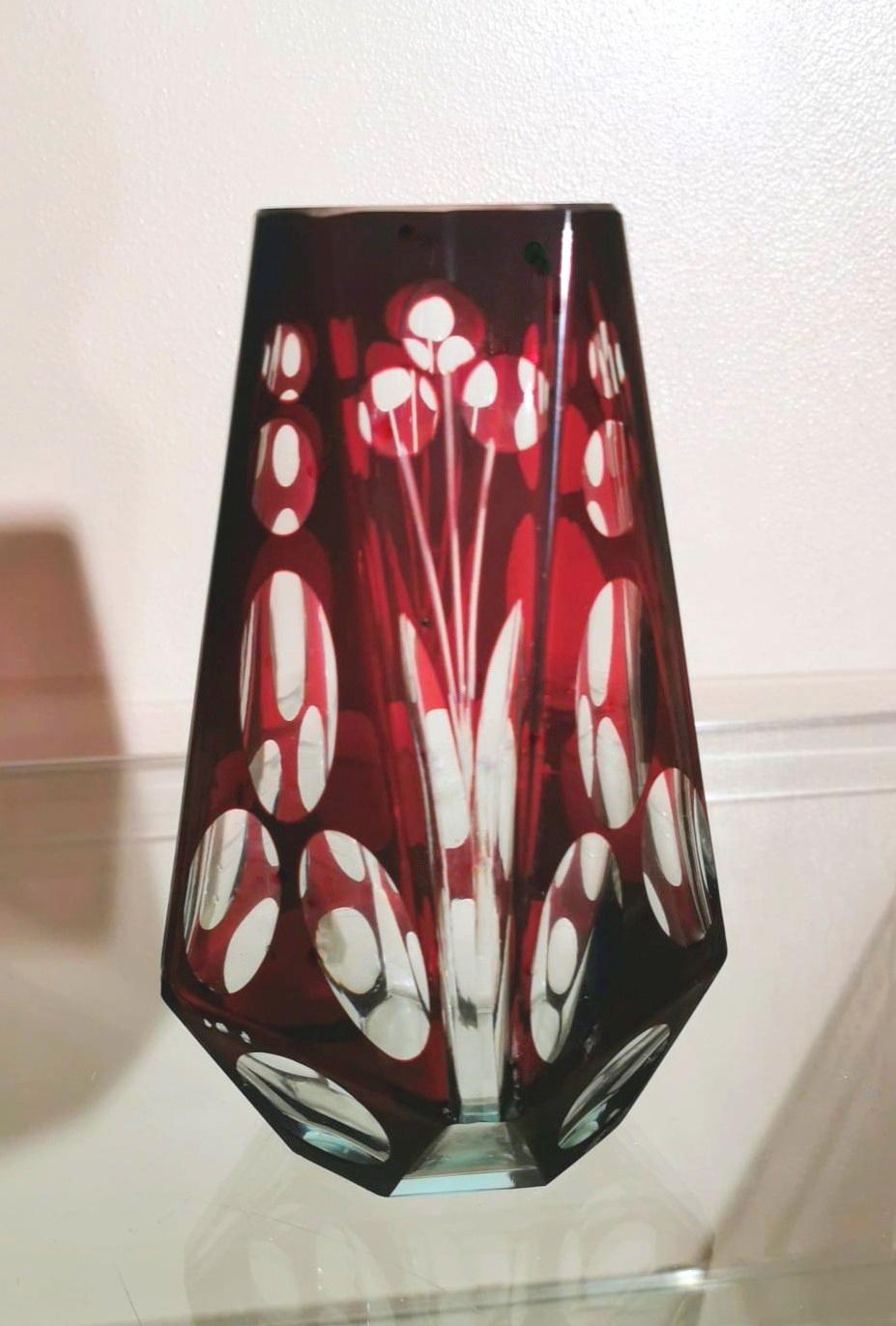 Art Deco French Bowl and Vase in Half Ground Red Crystal 2