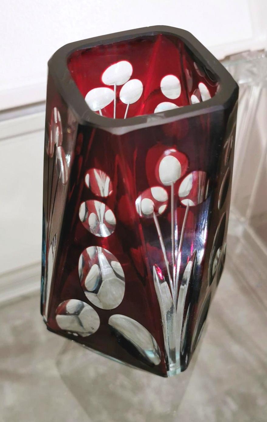 Art Deco French Bowl and Vase in Half Ground Red Crystal 3