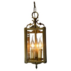 Art Deco French Brass and Etched Glass Lantern