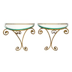 Art Deco French Brass and Glass Shelves