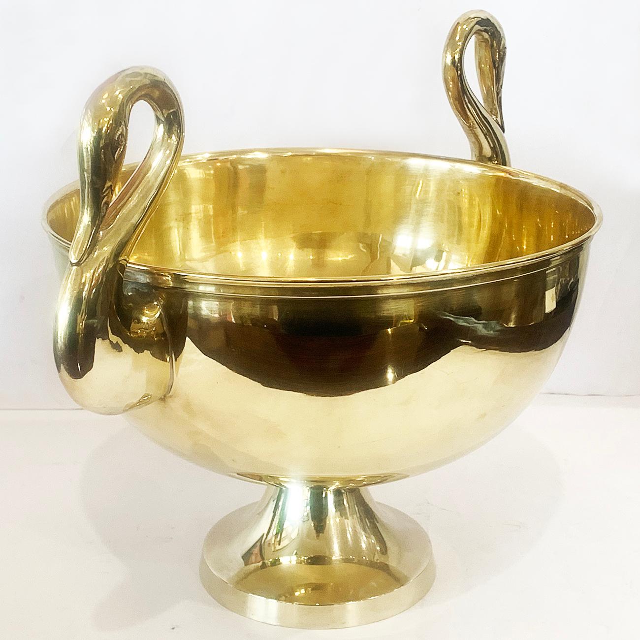 Mid-20th Century Art Deco French Brass Champagne Bucket with Swan Handles