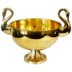 Art Deco French Brass Champagne Bucket with Swan Handles