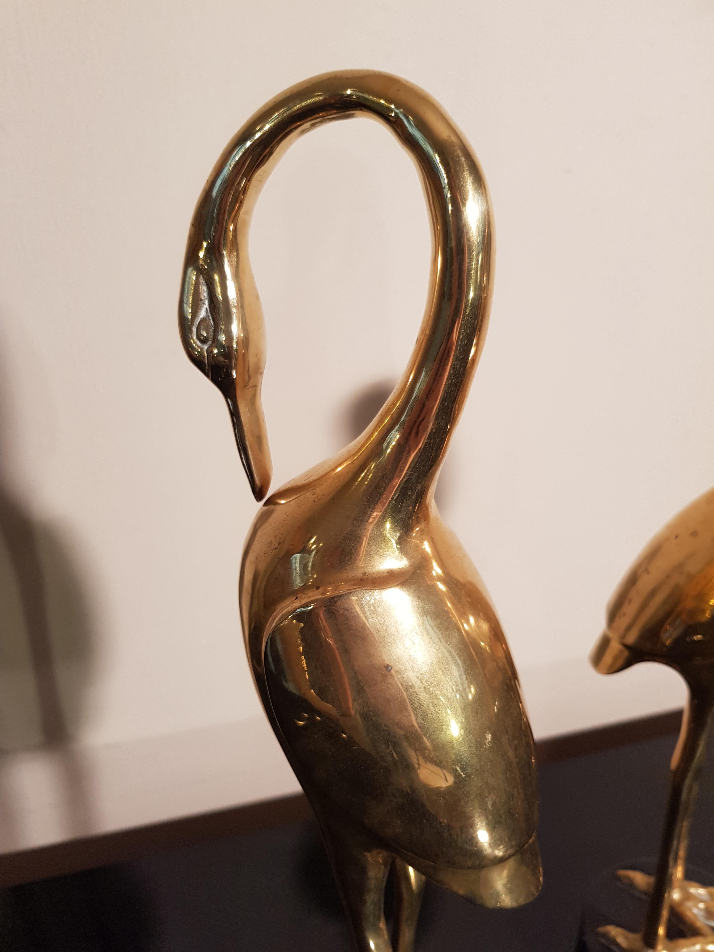 Art Deco French Brass Herons 1940s set of two animal sculptures 9