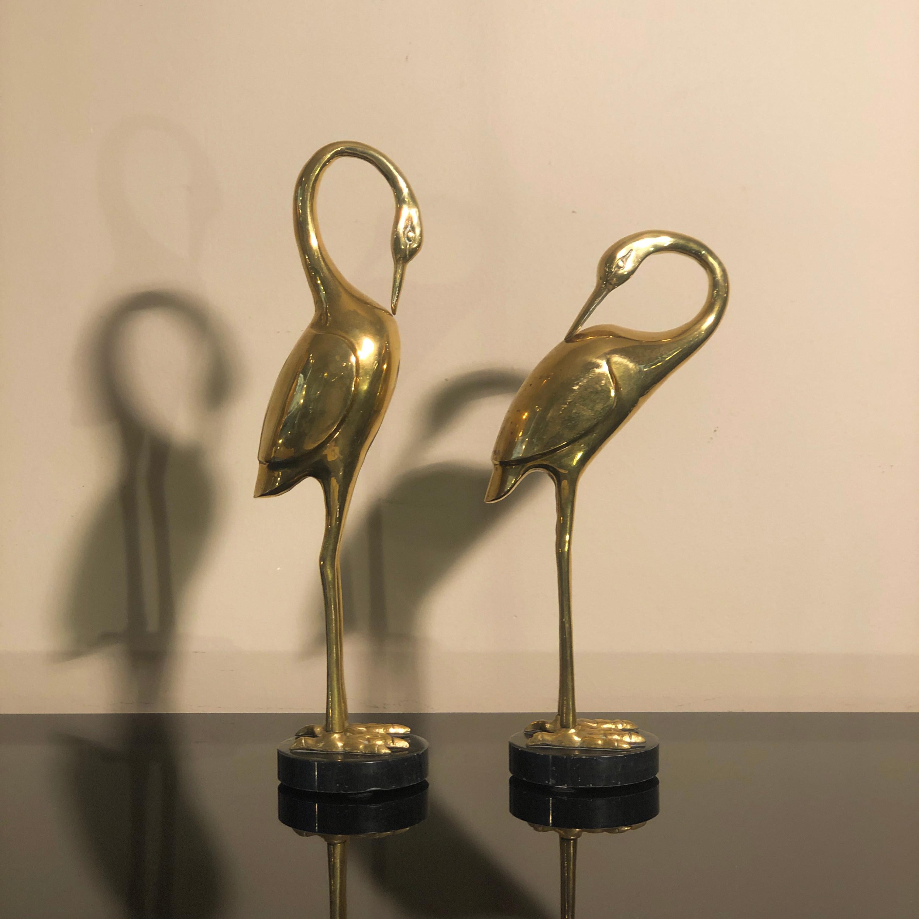 Mid-20th Century Art Deco French Brass Herons 1940s set of two animal sculptures