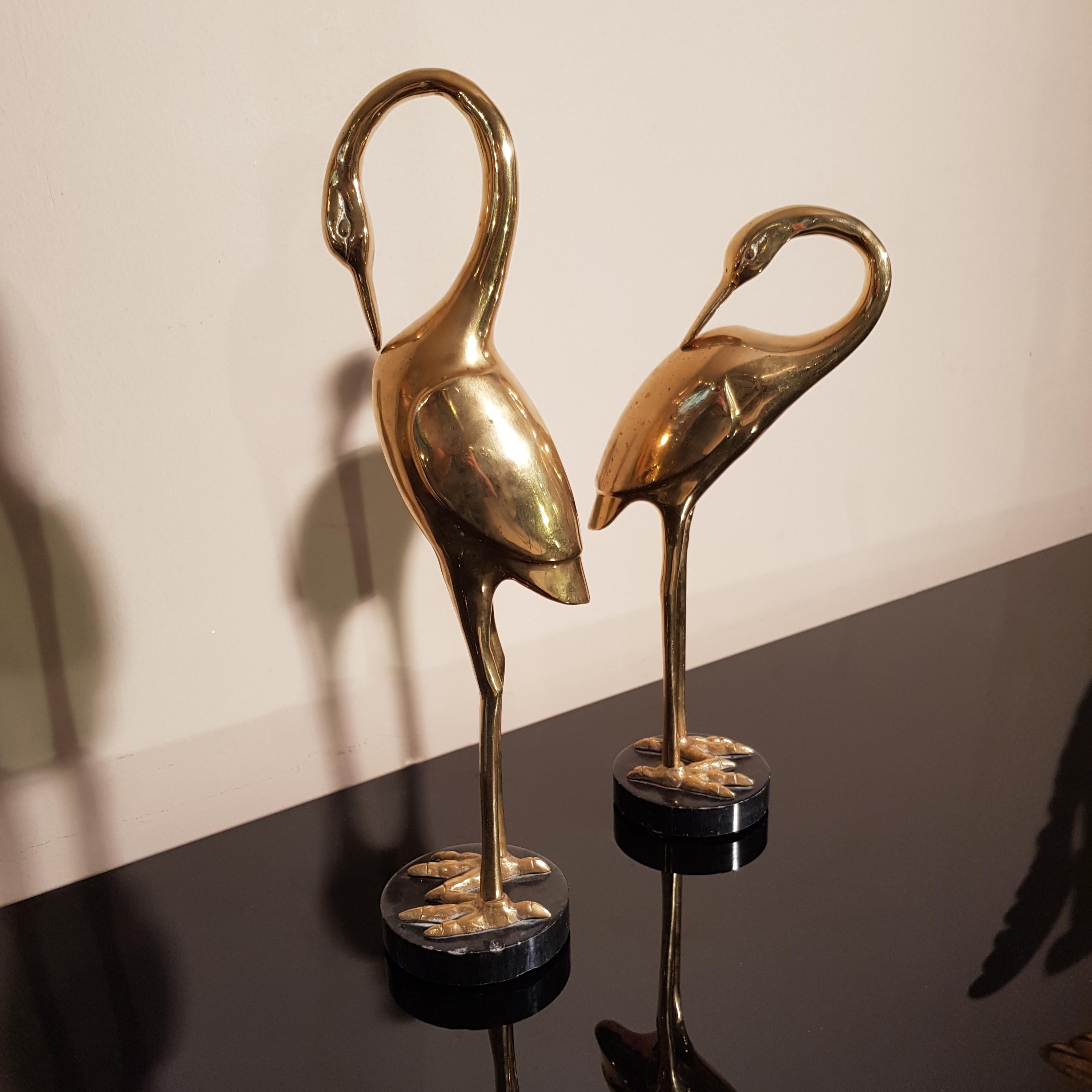 Art Deco French Brass Herons 1940s set of two animal sculptures 3