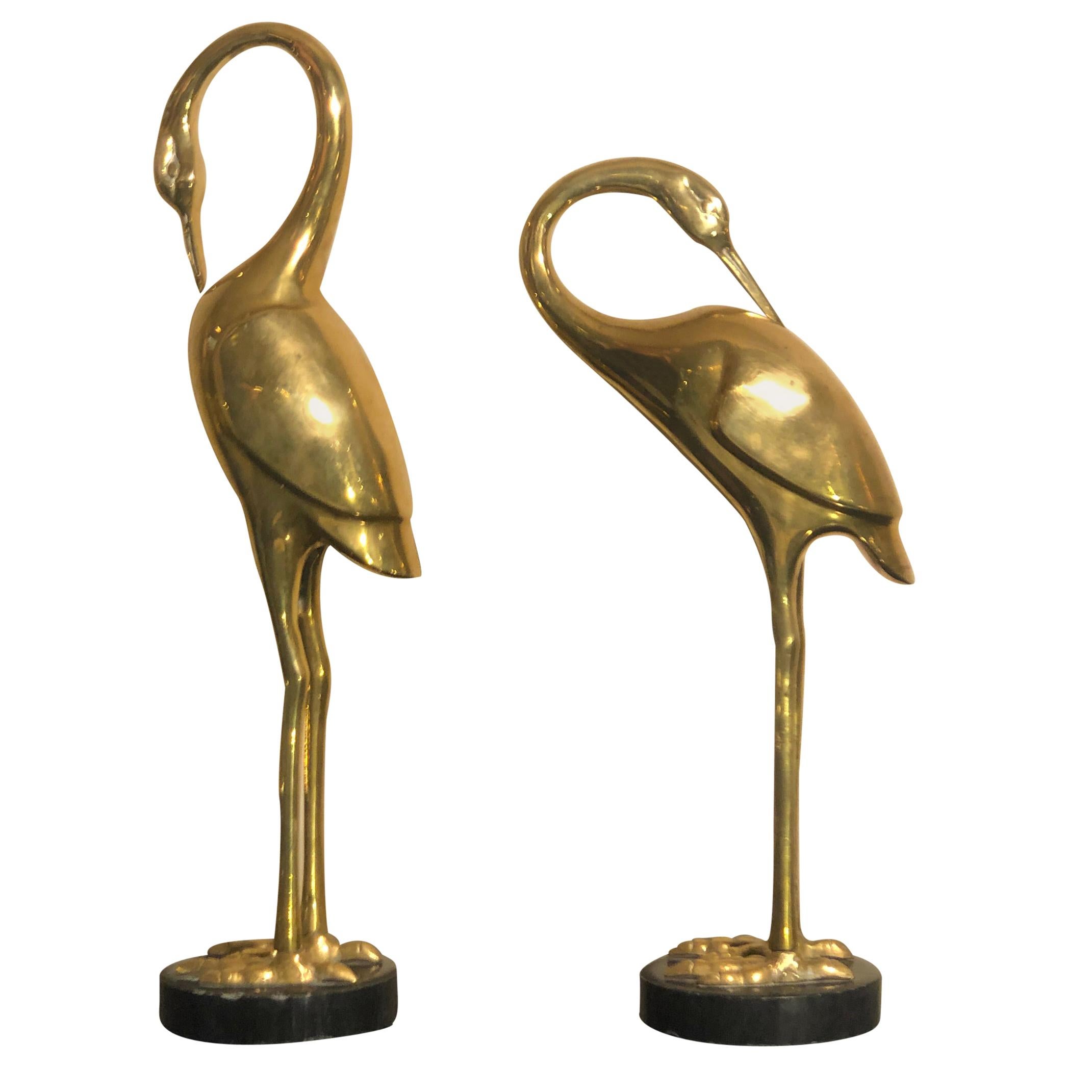 Art Deco French Brass Herons 1940s set of two animal sculptures