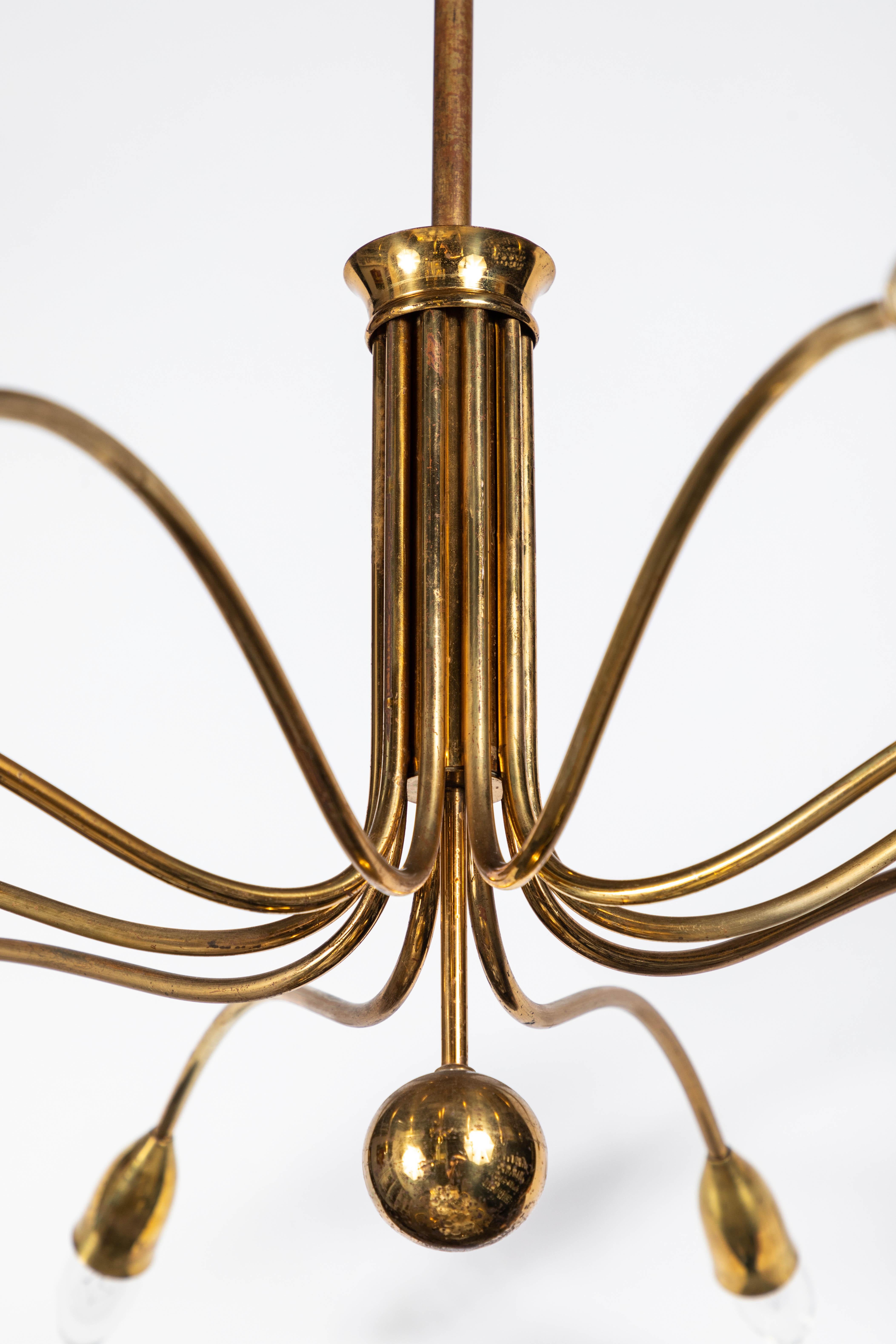 Mid-20th Century Art Deco French Brass Spider Pendant with 10 Sockets