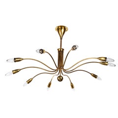 Art Deco French Brass Spider Pendant with 10 Sockets