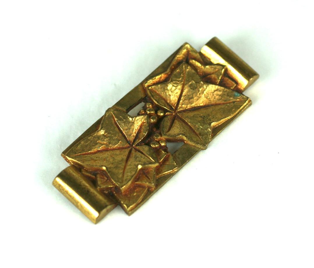 Art Deco French Bronze Ivy Brooch   In Excellent Condition For Sale In New York, NY