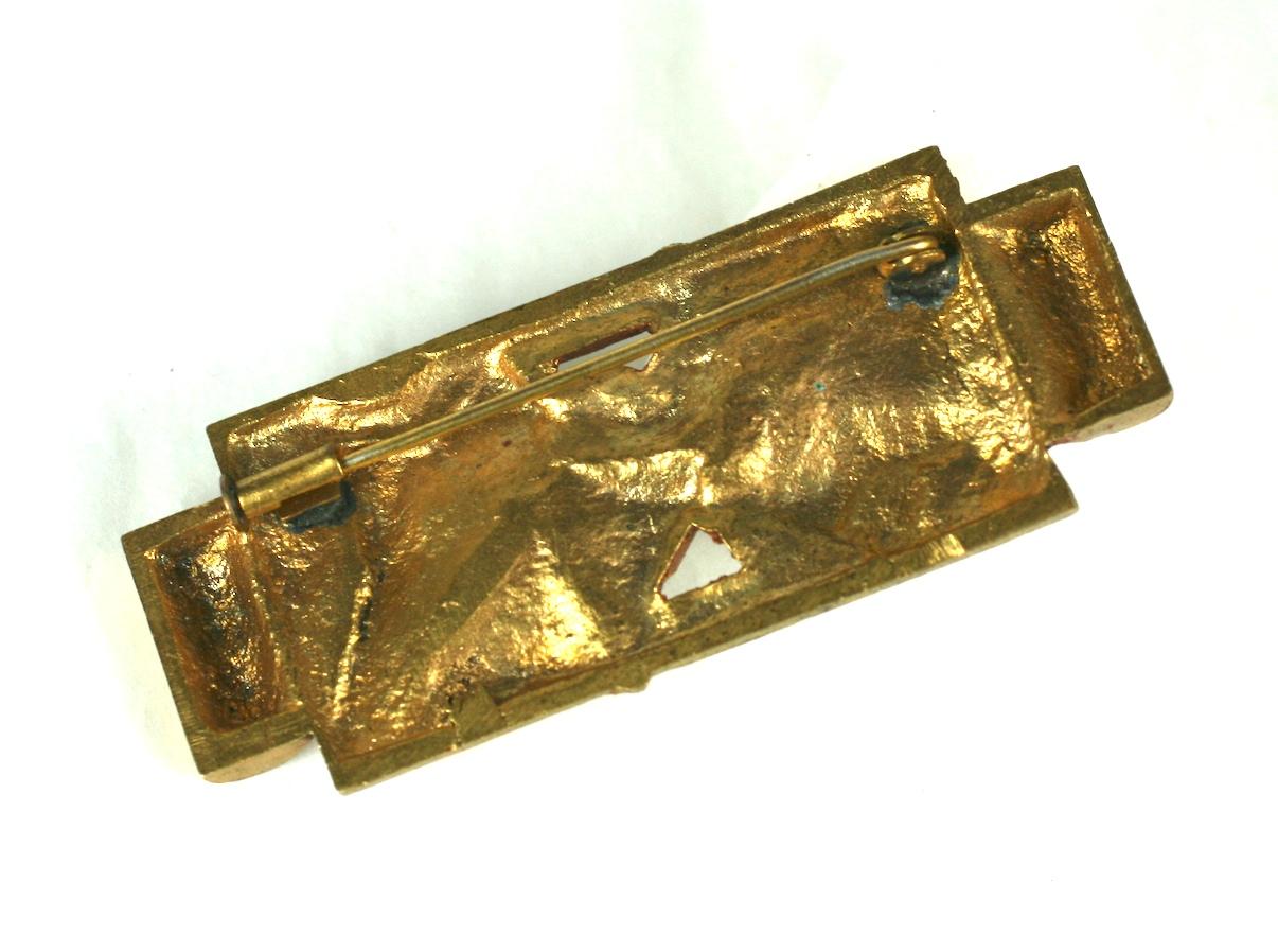 Women's or Men's Art Deco French Bronze Ivy Brooch   For Sale