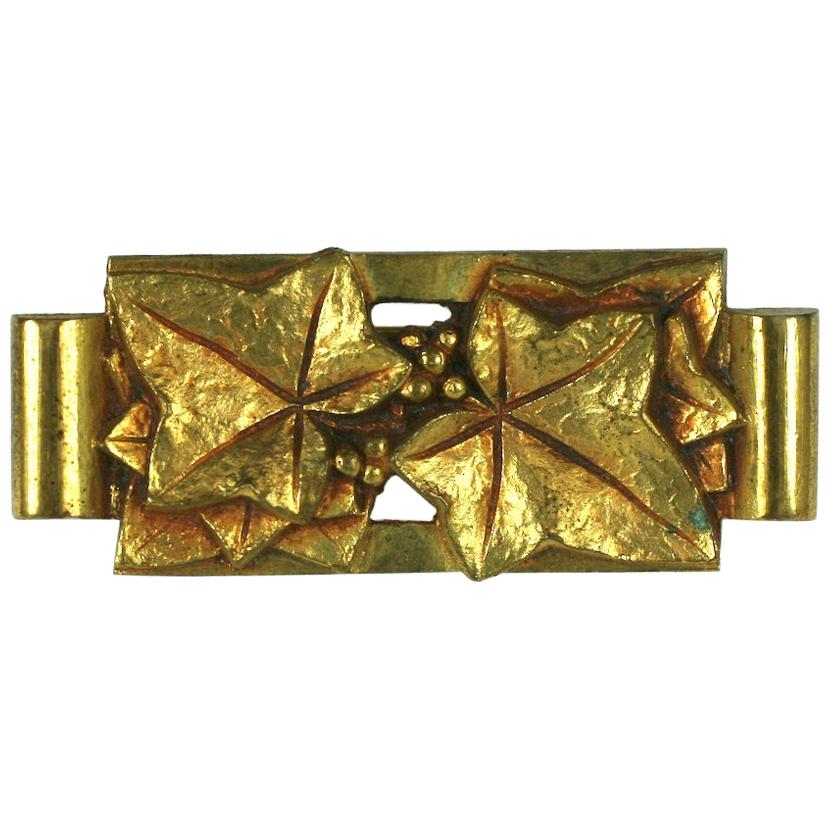 Art Deco French Bronze Ivy Brooch