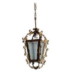 Art Deco French Bronze Molded Glass Hall Lantern, 1930s