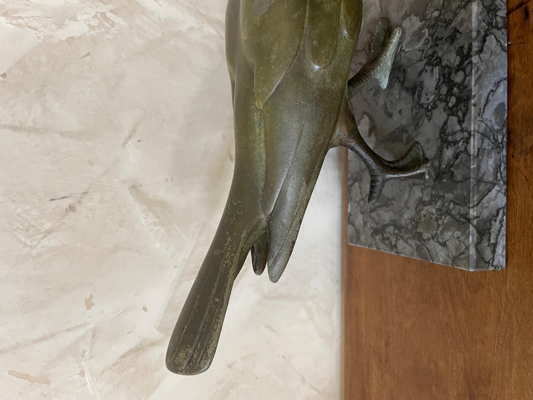 Mid-20th Century Art Deco French Bronze Pigeon on a Marble Base Signed G.Arisse For Sale
