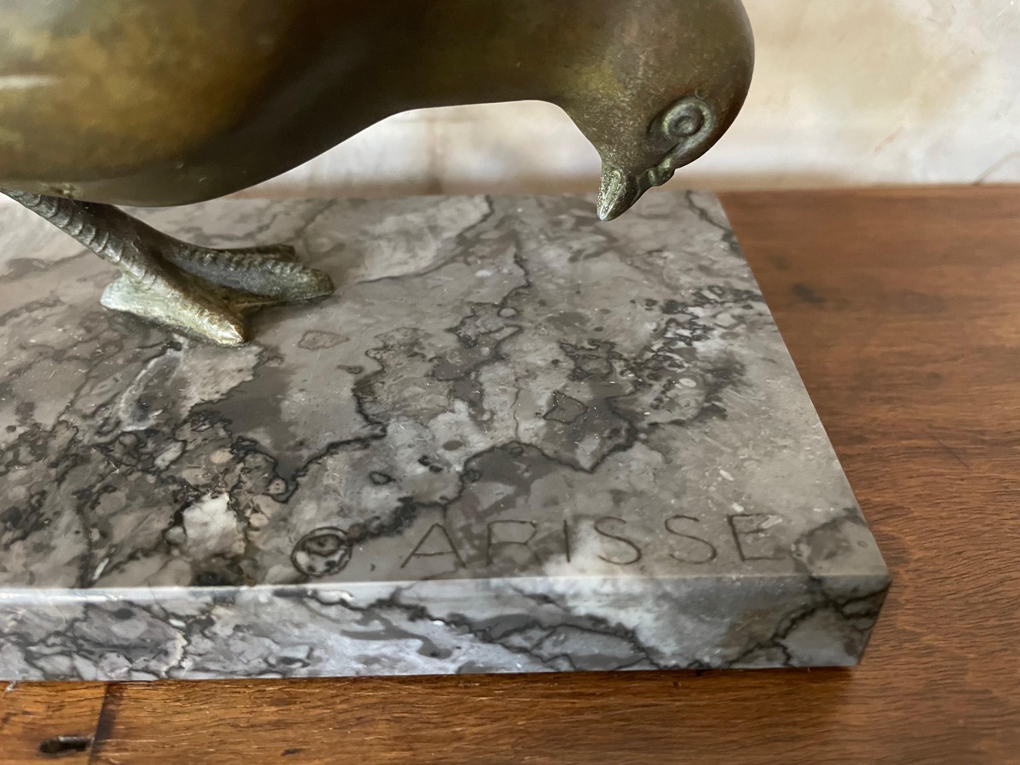 Art Deco French Bronze Pigeon on a Marble Base Signed G.Arisse For Sale 1
