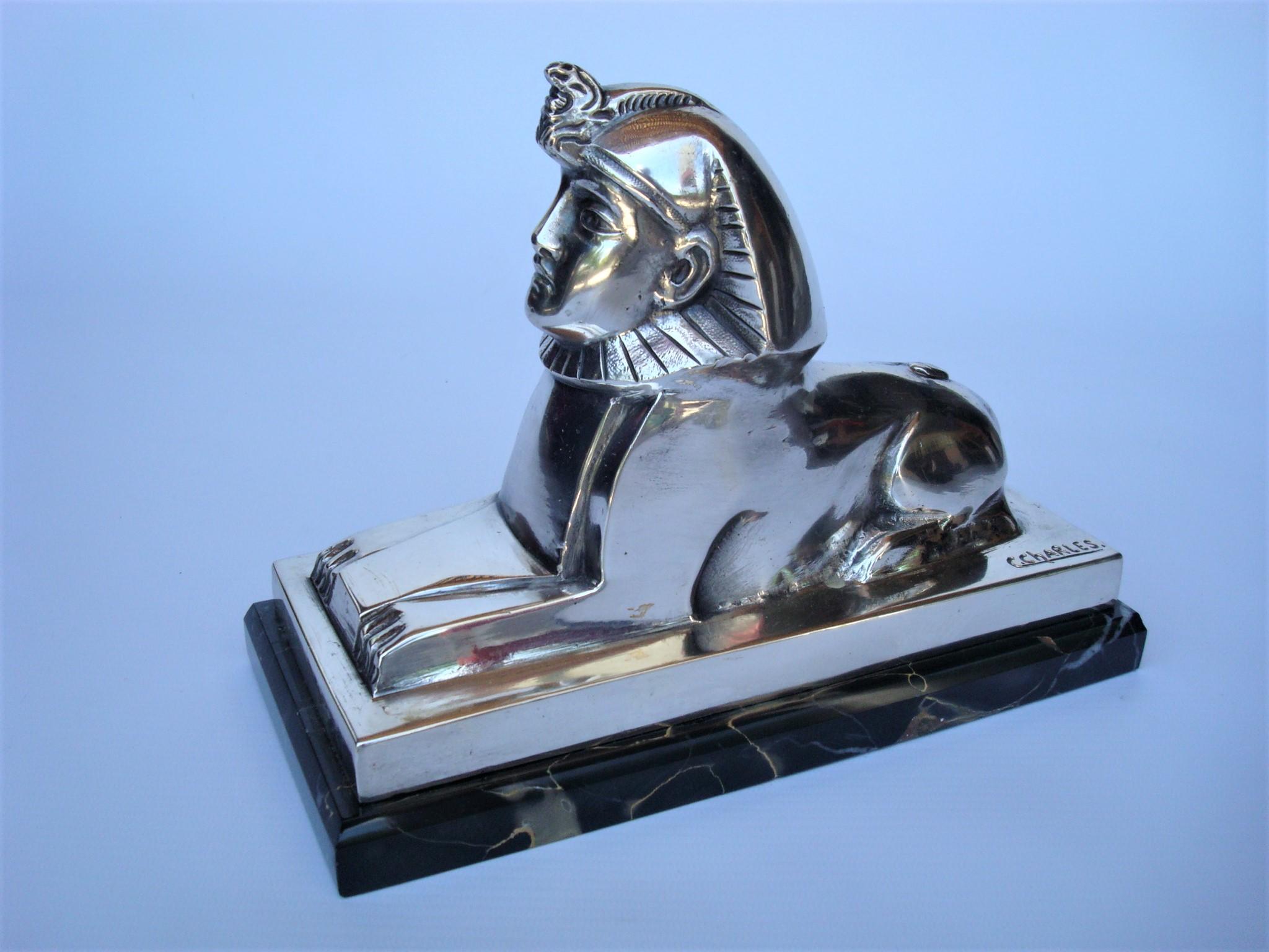 Early 20th Century Art Deco French Bronze Sculpture of a Sphinx, Signed C. Charles For Sale