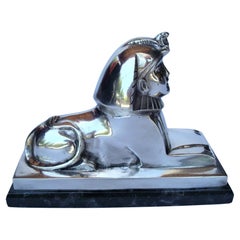 Art Deco French Bronze Sculpture of a Sphinx, Signed C. Charles
