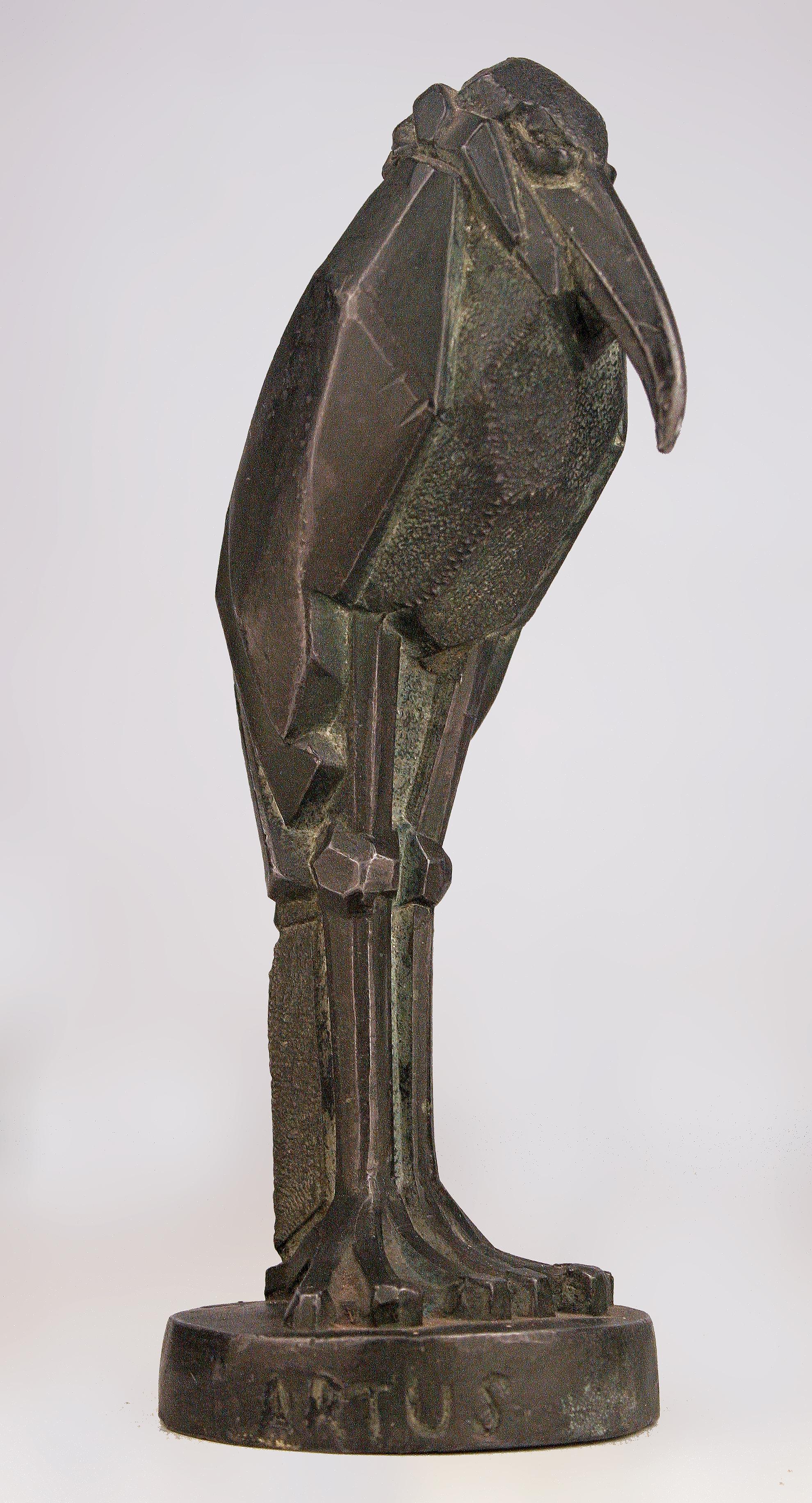 Cuivre Sculpture Art Déco en bronze représentant une cigogne debout par l'animalier Charles Artus en vente
