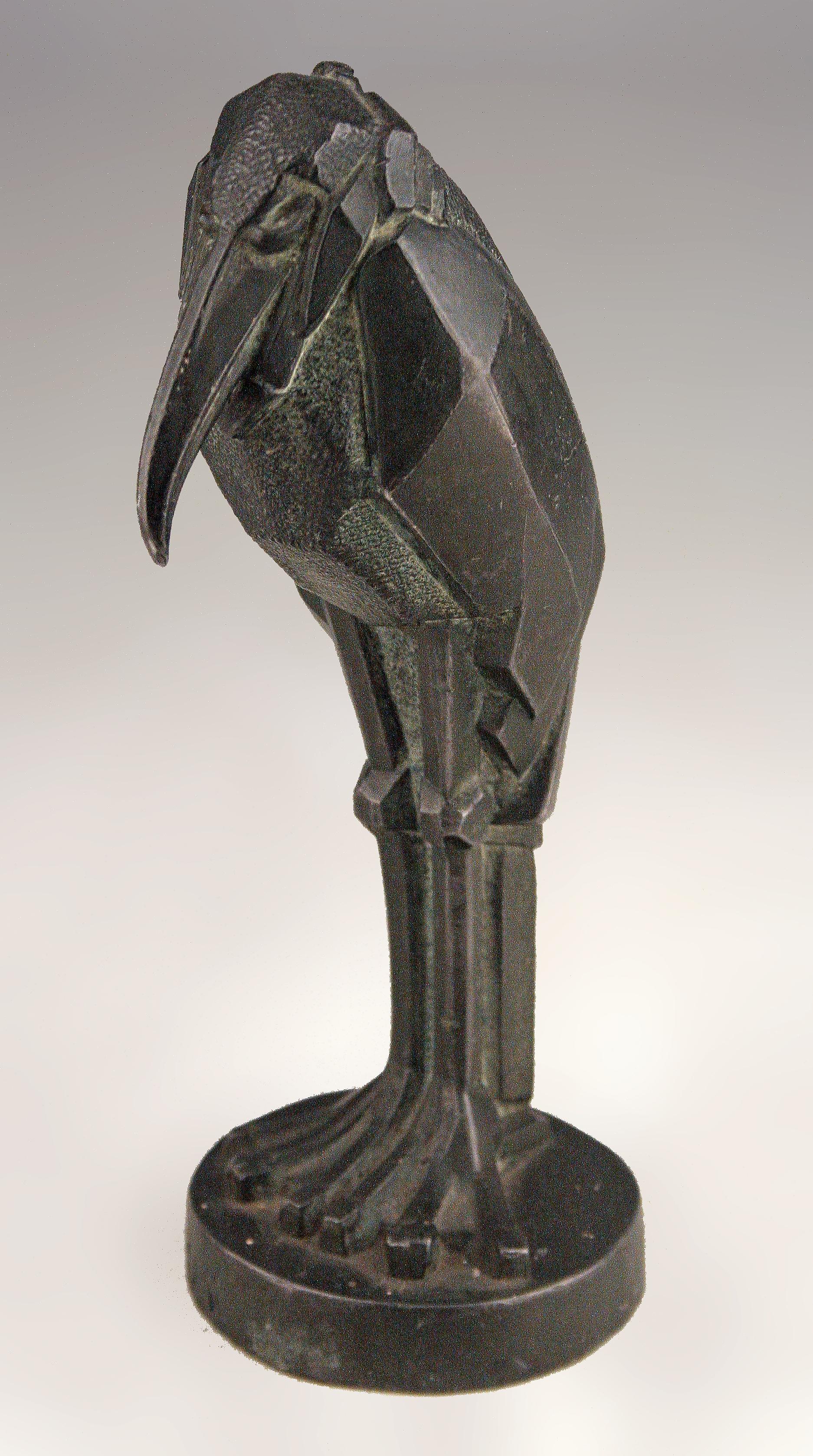 Art Déco french patinated bronze sculpture of an standing stork by animalier author Charles Artus

By: Charles Artus
Material: bronze, metal, copper
Technique: cast, patinated, molded, metalwork
Dimensions: 3.5 in x 2.5 in x 6.5 in
Date: early 20th