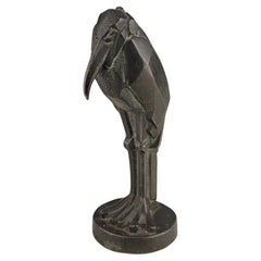 Sculpture Art Déco en bronze représentant une cigogne debout par l'animalier Charles Artus