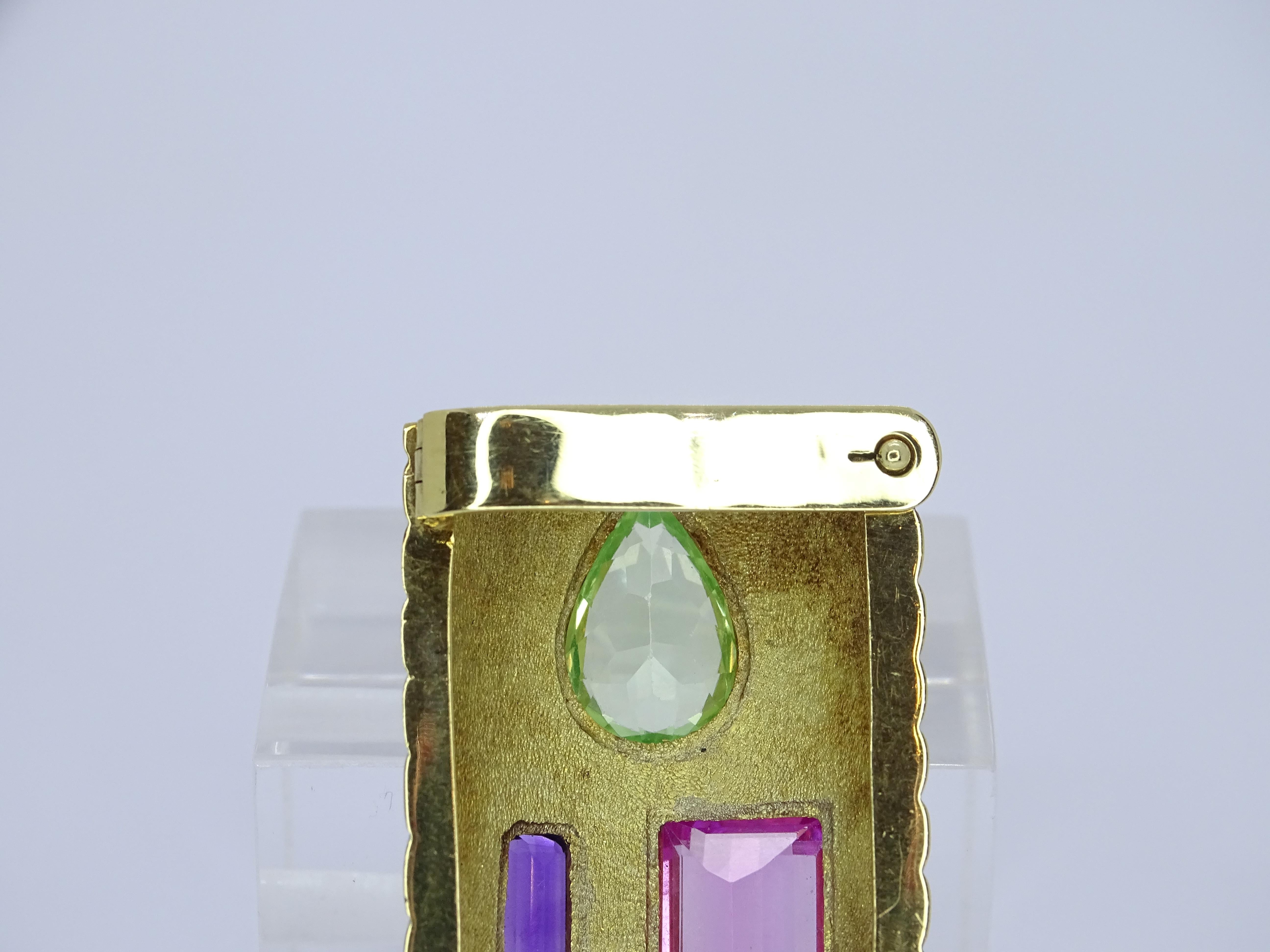 Art Deco French Brooch Pendant Gold 18 kt amethyst Topaz  French Rose Aquamarine For Sale 10