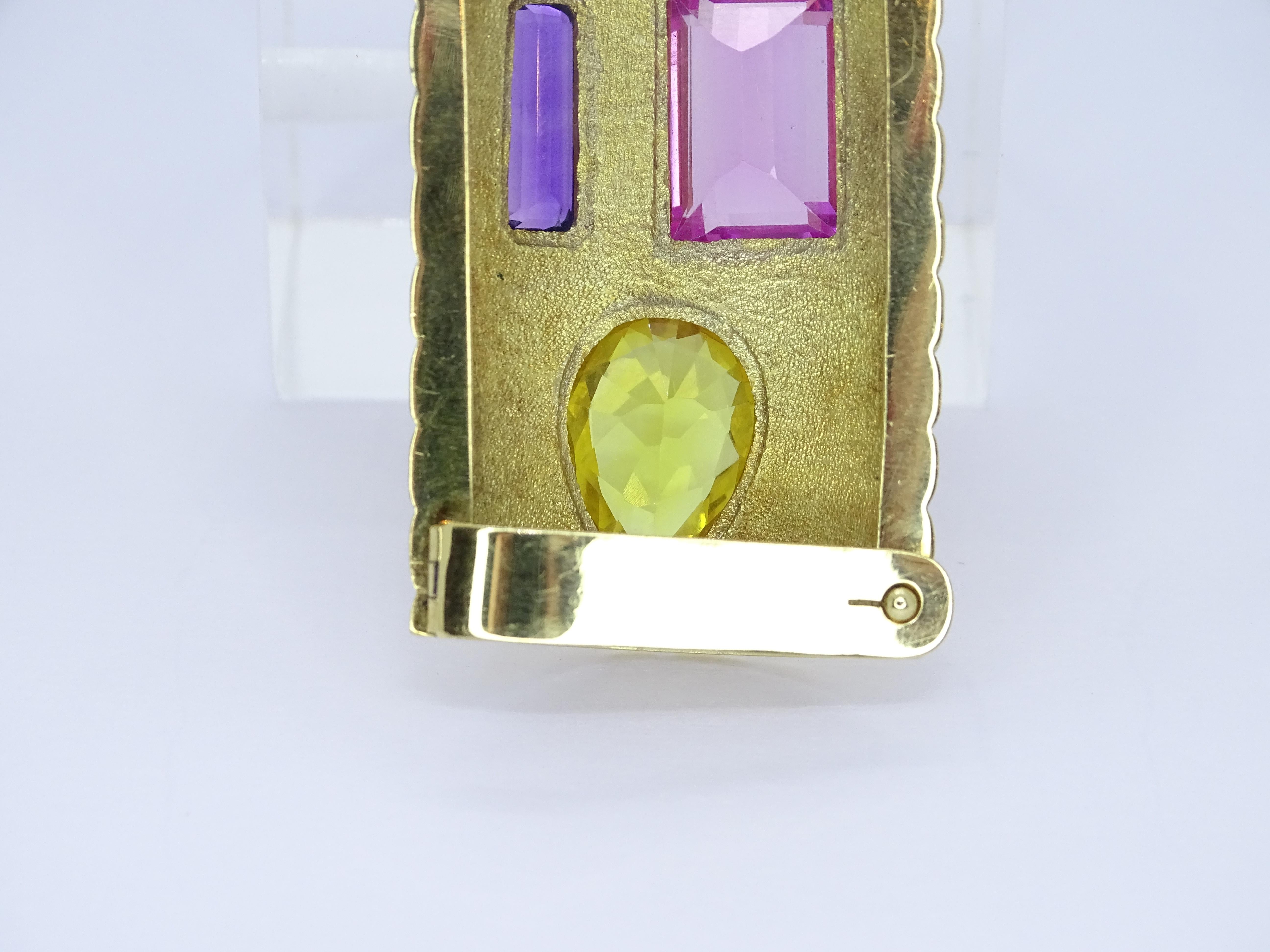Art Deco French Brooch Pendant Gold 18 kt amethyst Topaz  French Rose Aquamarine For Sale 11
