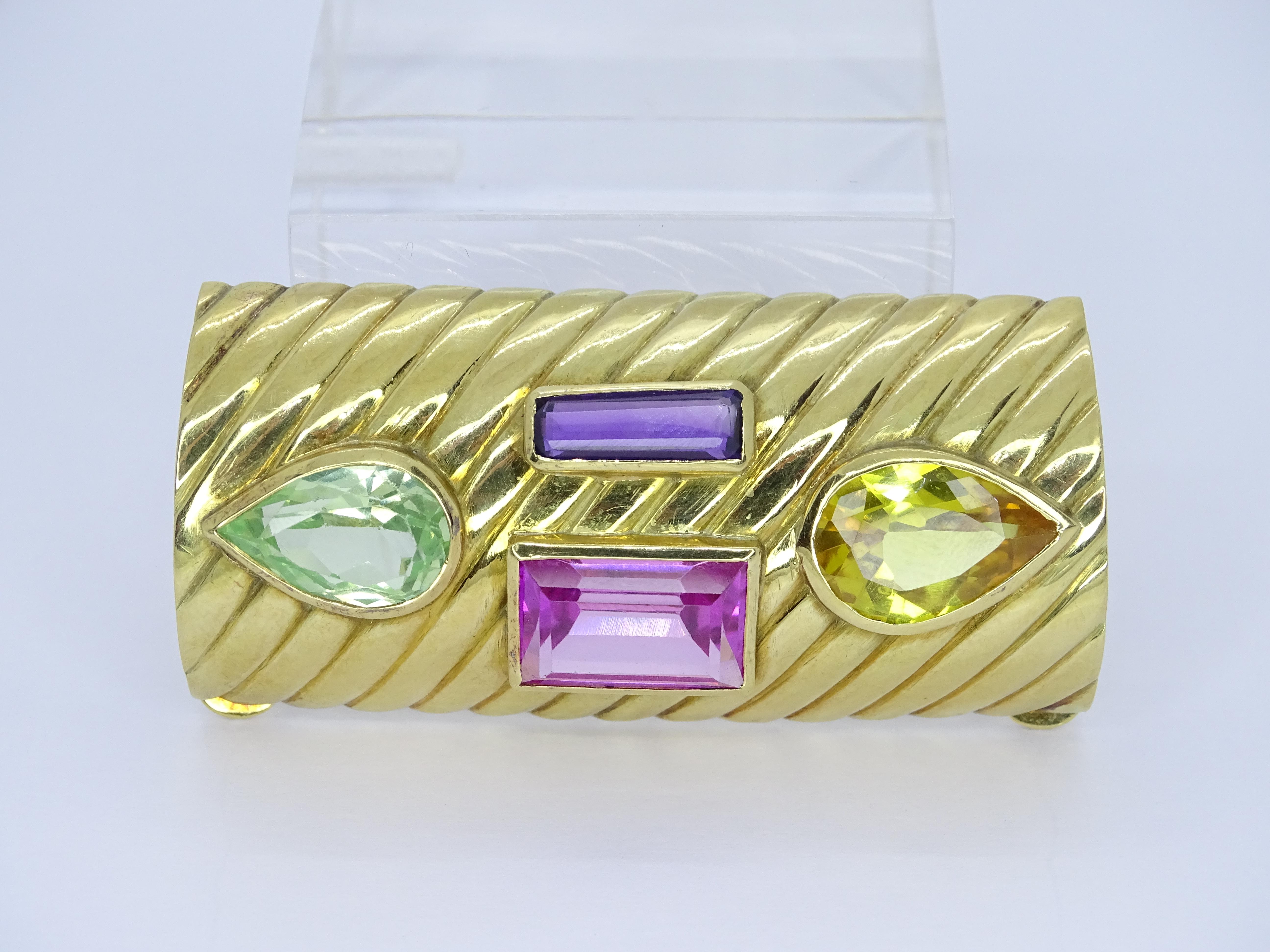 Art Deco French Brooch Pendant Gold 18 kt amethyst Topaz  French Rose Aquamarine For Sale 1